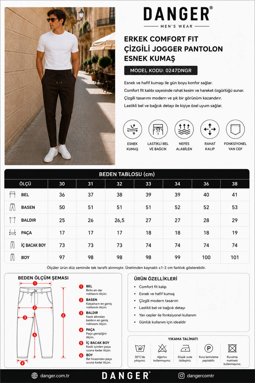 Erkek Comfort Fit Lacivert Çizgili Jogger Pantolon Esnek Kumaş 0247DNGR