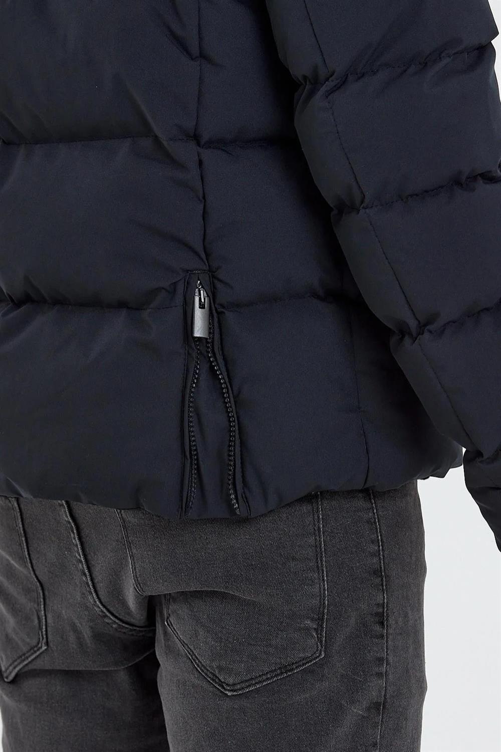 Erkek Dik Yaka Yağmur Ve Rüzgar Geçirmez Puffer Mont Lacivert 775DNGR