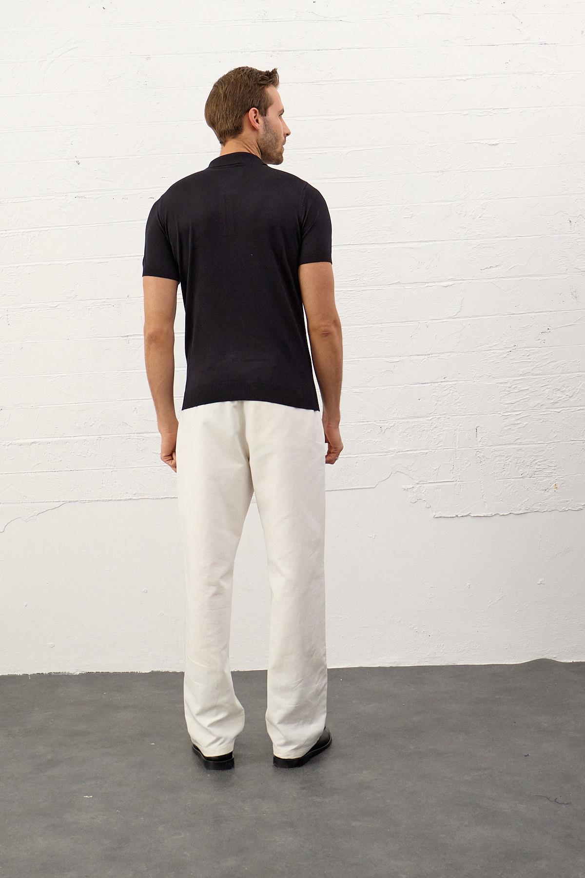 Erkek Fermuarlı Slim-Fit Polo Yaka İnce Triko T-shirt Koyu Lacivert 5011DNGR
