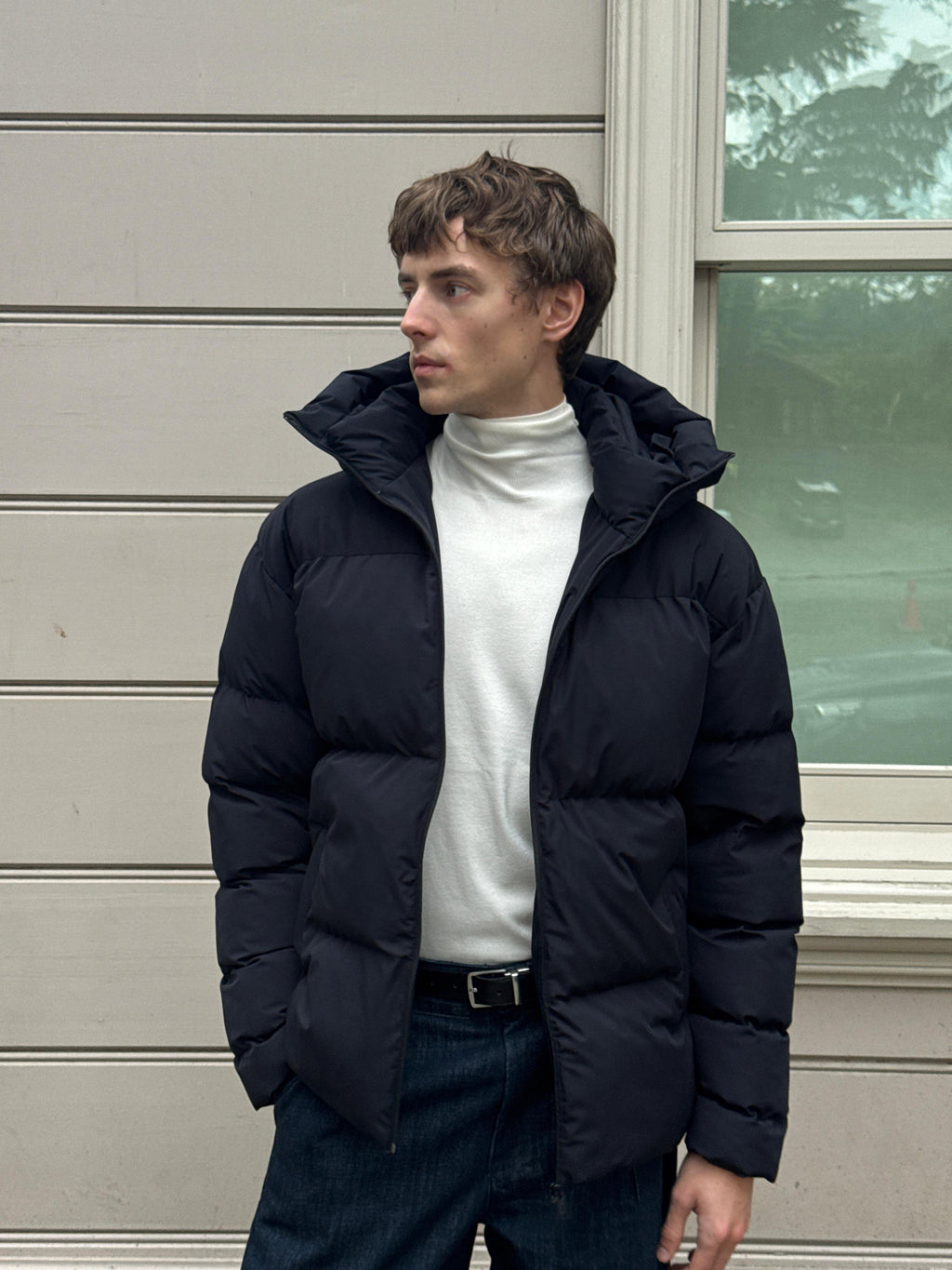 Erkek Garnili Su Ve Rüzgar Geçirmez Oversize Şişme Mont Siyah 561DNGR