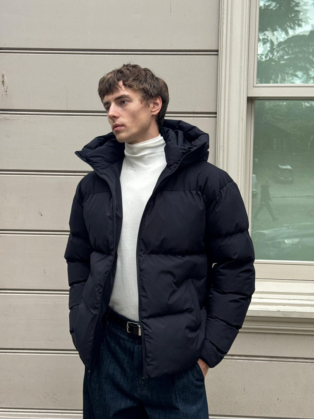 Erkek Garnili Su Ve Rüzgar Geçirmez Oversize Şişme Mont Siyah 561DNGR