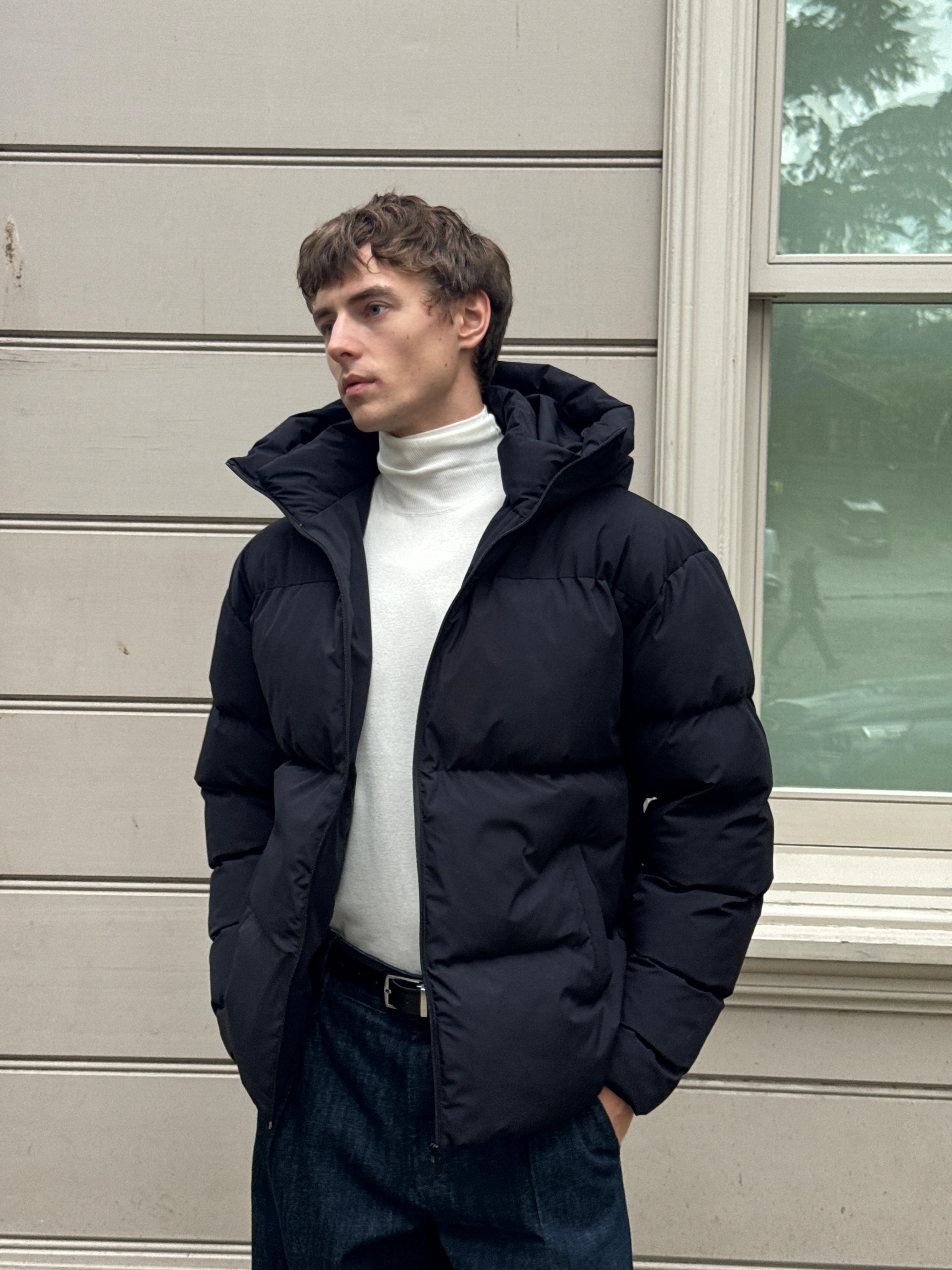 Erkek Garnili Su Ve Rüzgar Geçirmez Oversize Şişme Mont Siyah 561DNGR