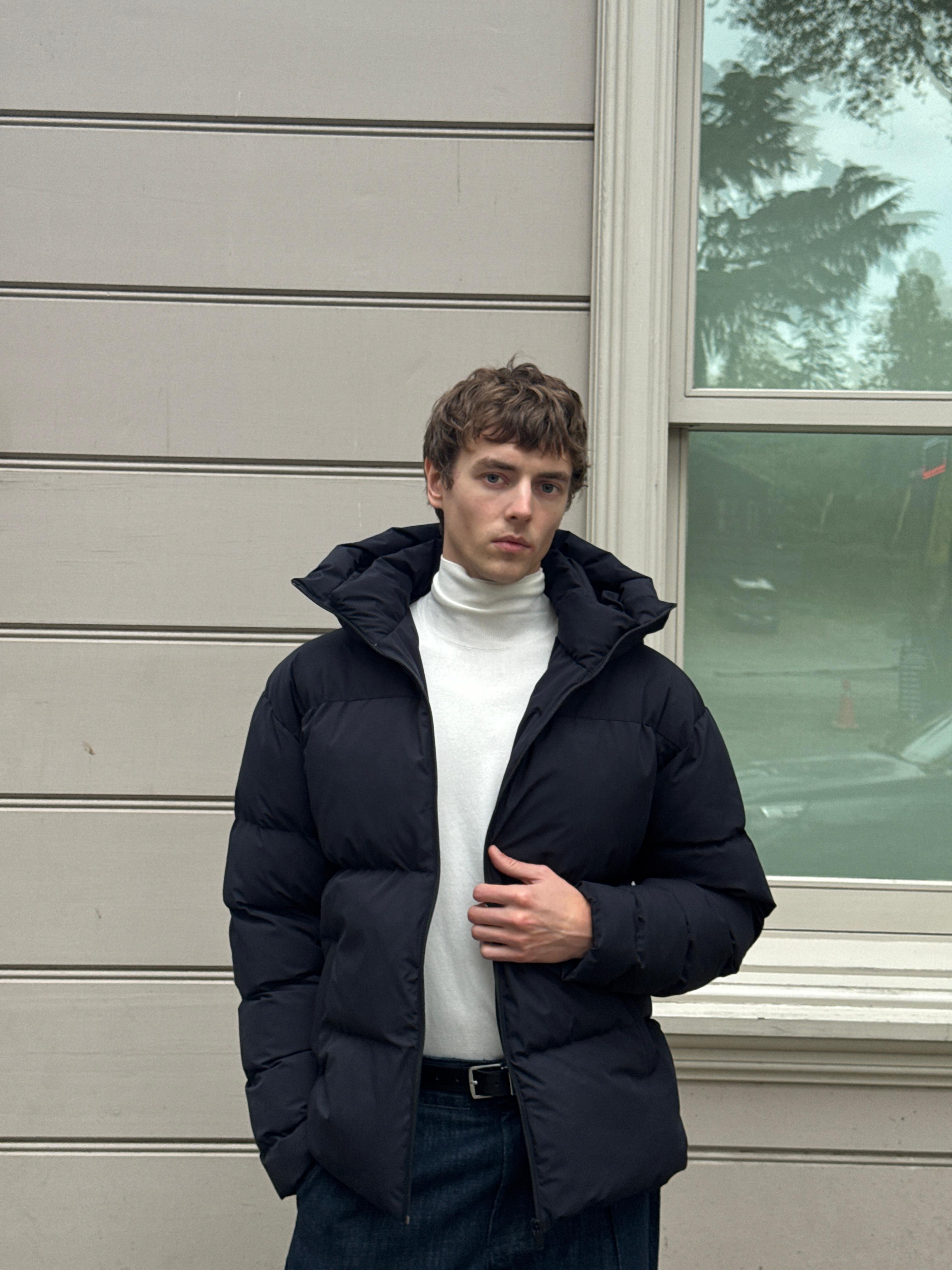 Erkek Garnili Su Ve Rüzgar Geçirmez Oversize Şişme Mont Siyah 561DNGR