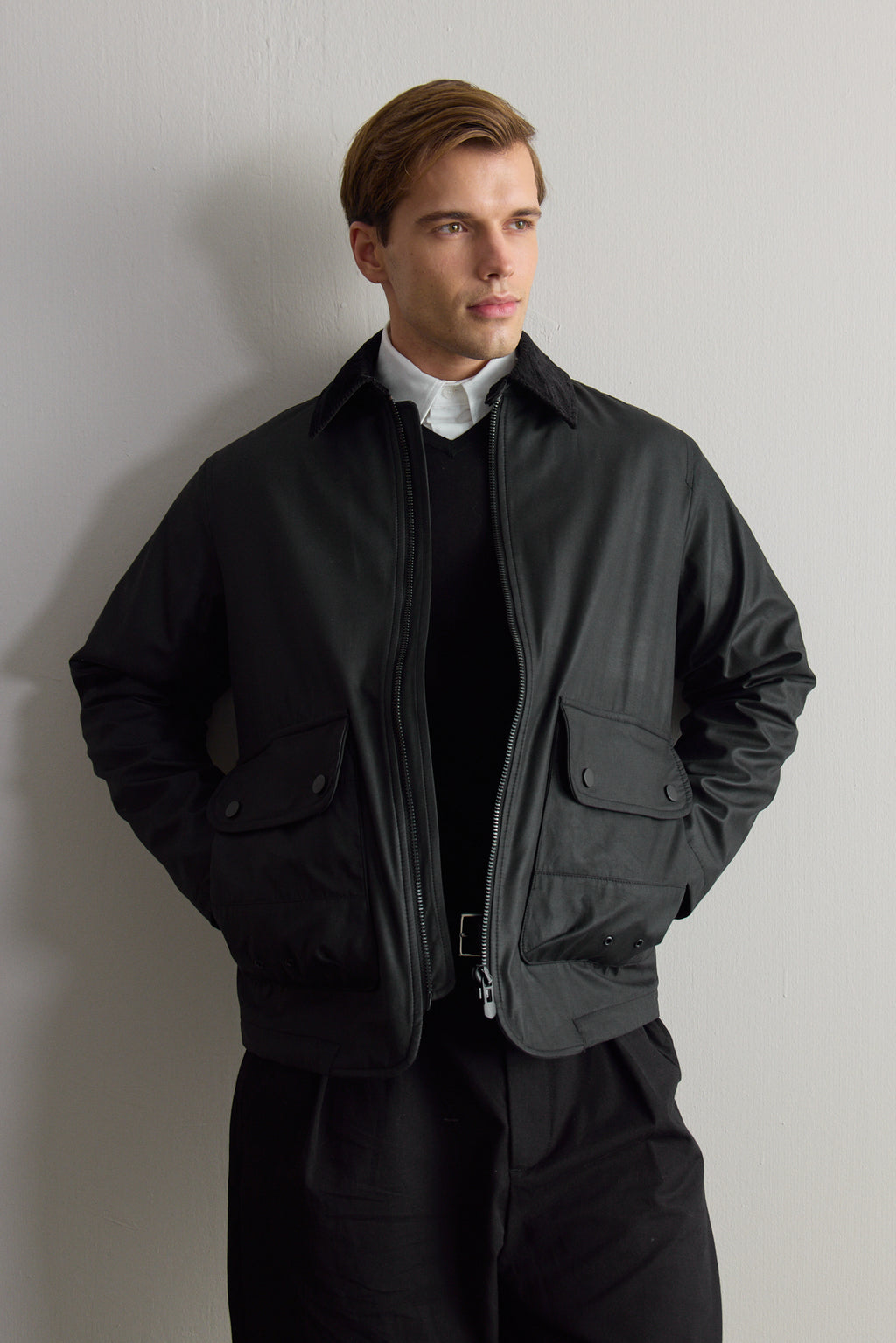 Erkek Kadife Yakalı Mont Ceket Siyah