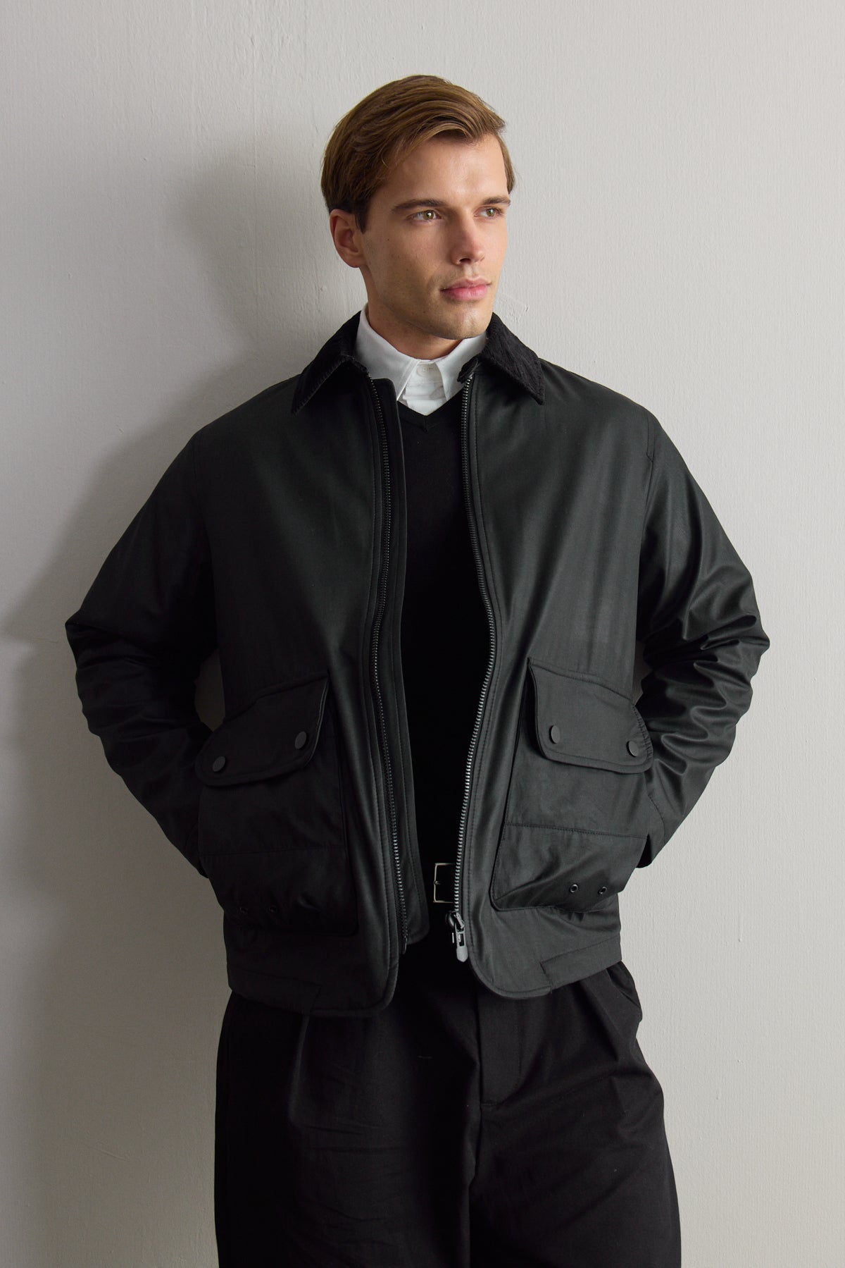 Erkek Kadife Yakalı Mont Ceket Siyah