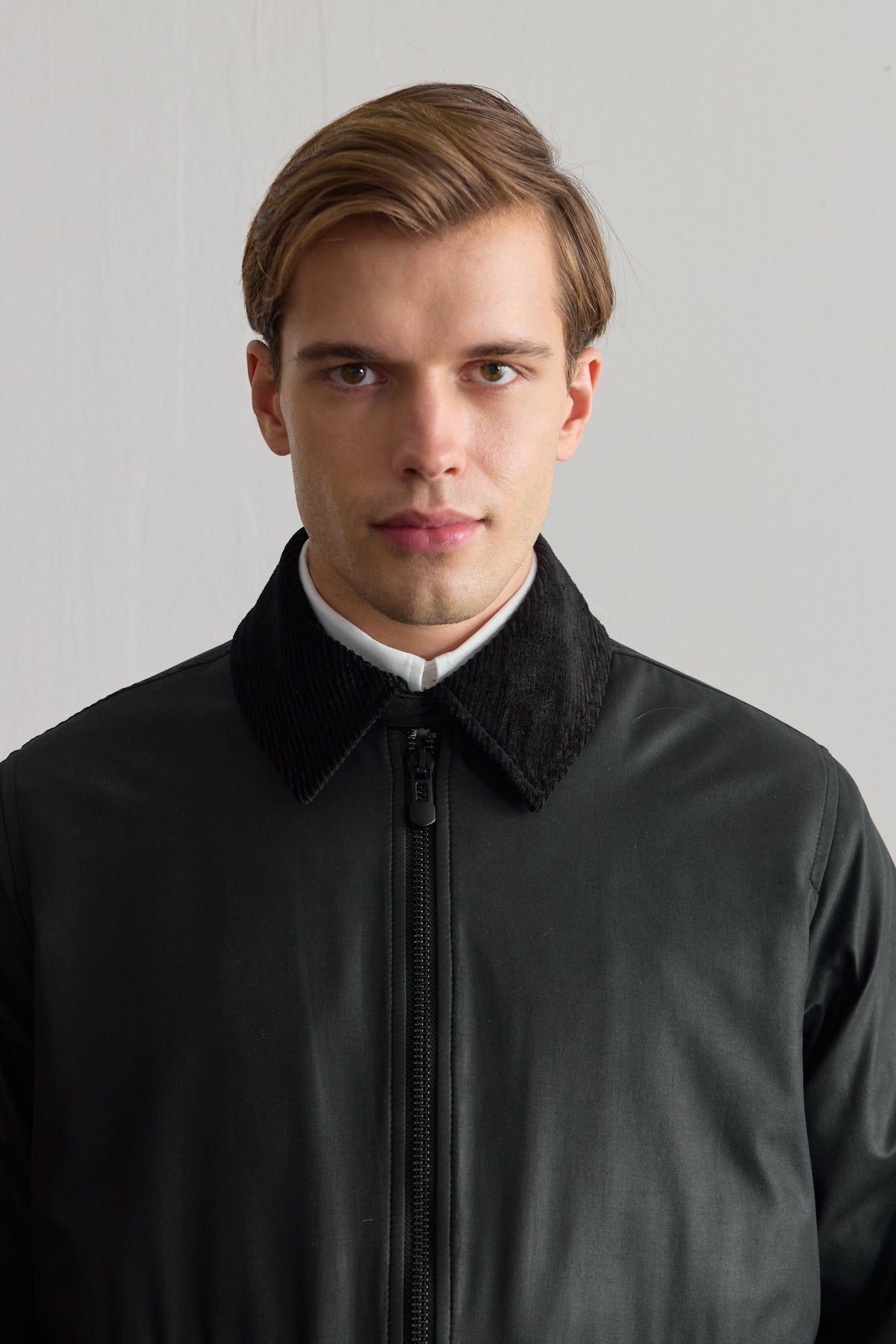 Erkek Kadife Yakalı Mont Ceket Siyah