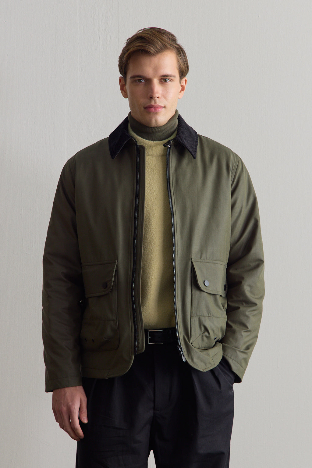 Erkek Kadife Yakalı Mont Ceket Yeşil