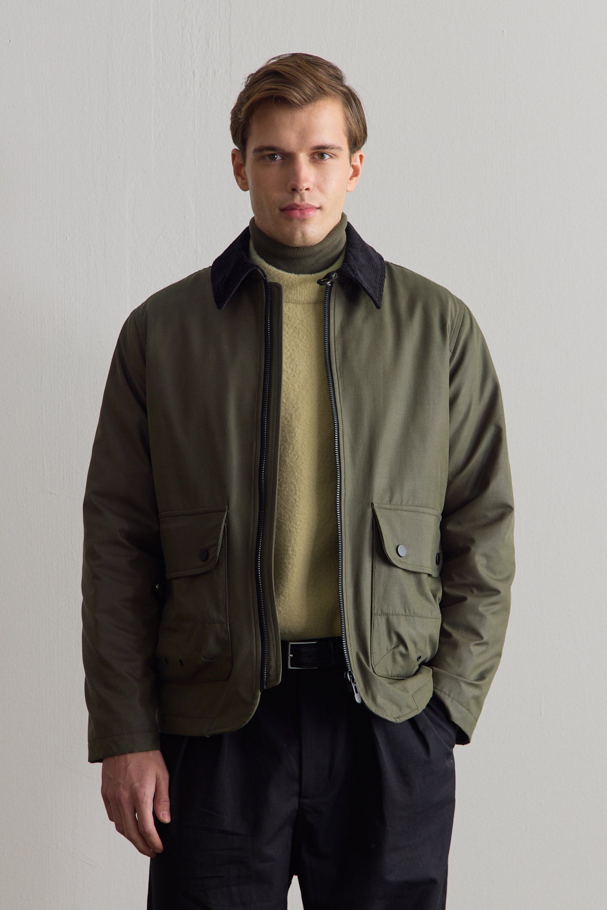 Erkek Kadife Yakalı Mont Ceket Yeşil