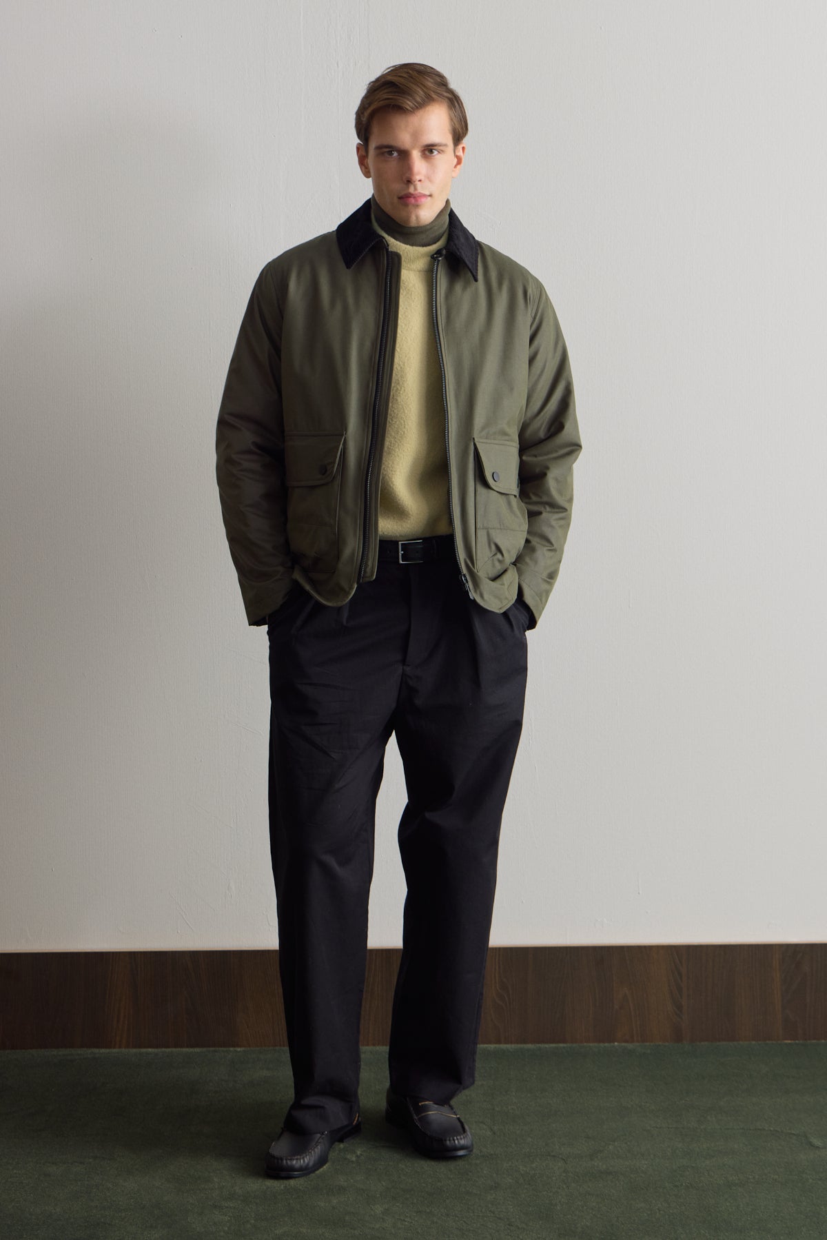 Erkek Kadife Yakalı Mont Ceket Yeşil