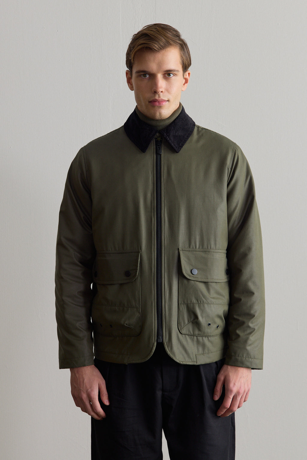 Erkek Kadife Yakalı Mont Ceket Yeşil