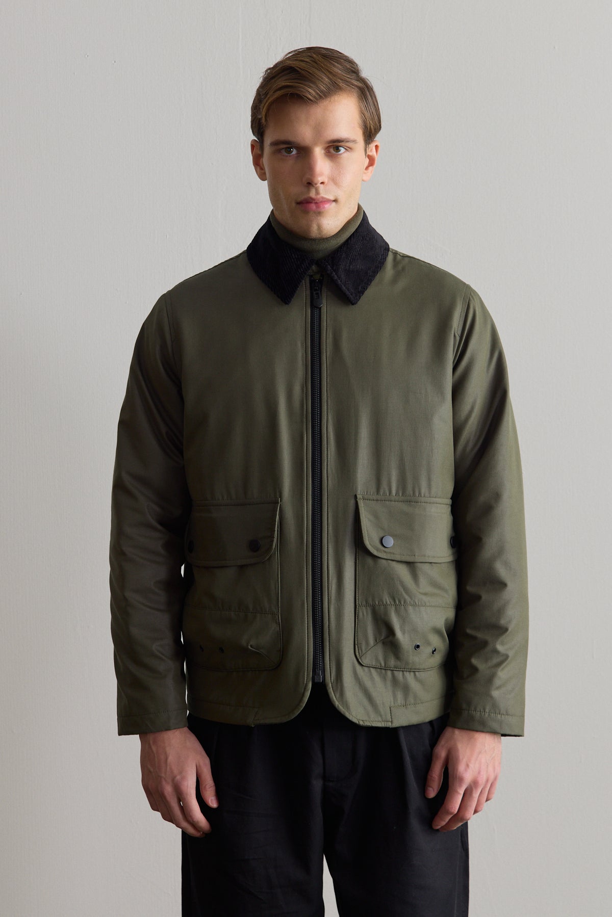 Erkek Kadife Yakalı Mont Ceket Yeşil