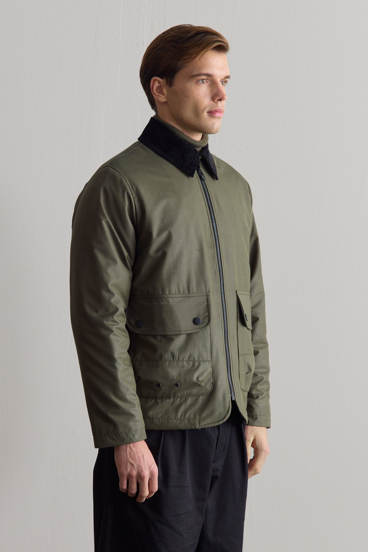 Erkek Kadife Yakalı Mont Ceket Yeşil