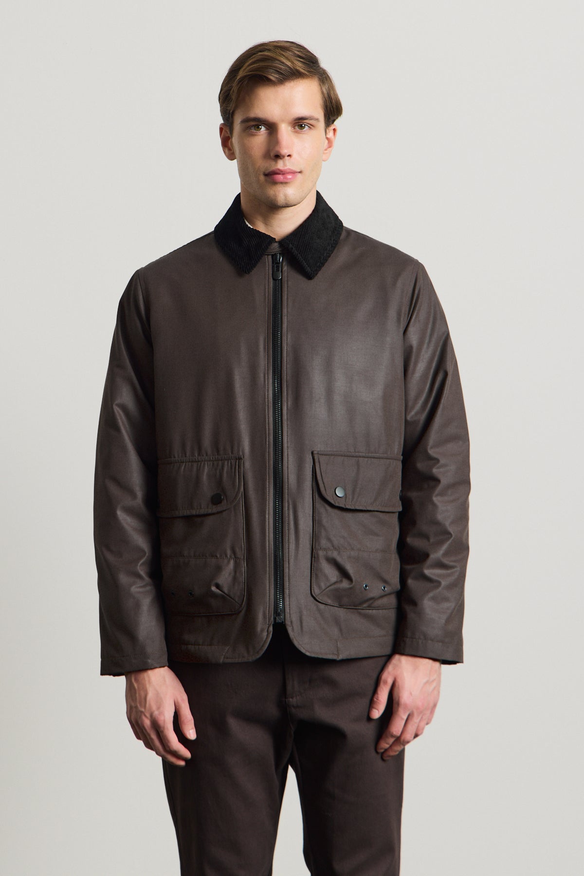 Erkek Kadife Yakalı Mont Ceket Kahverengi