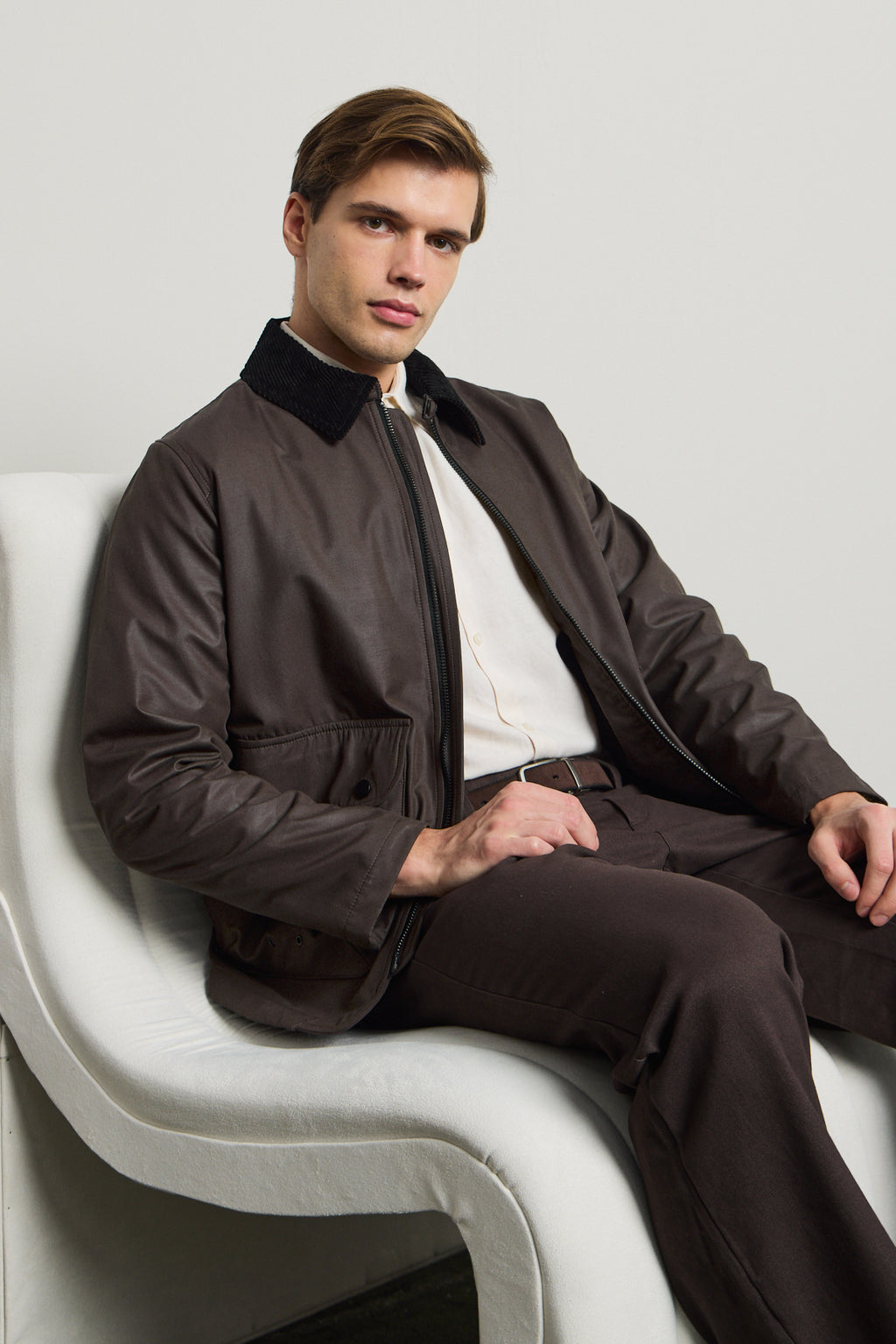 Erkek Kadife Yakalı Mont Ceket Kahverengi