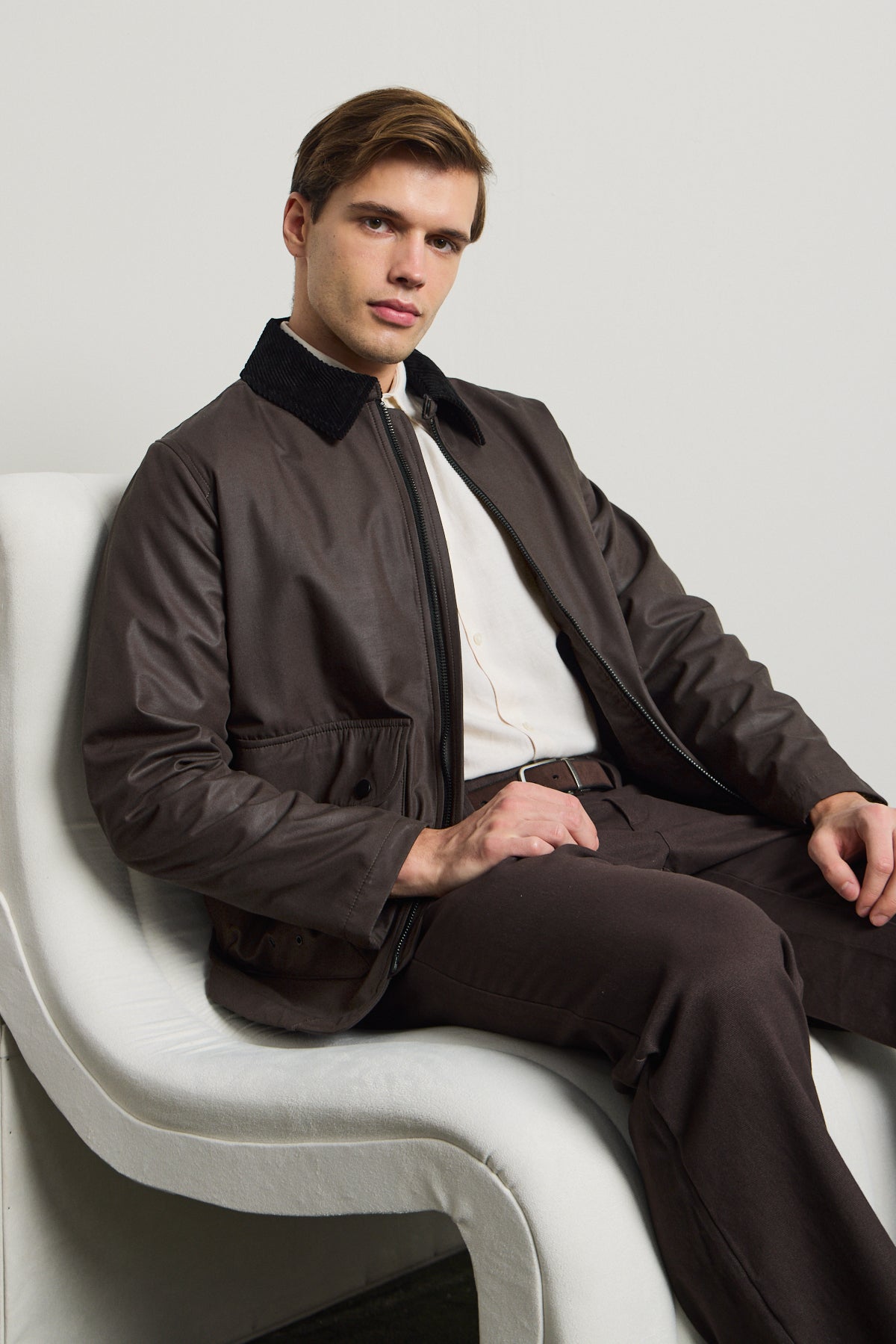 Erkek Kadife Yakalı Mont Ceket Kahverengi