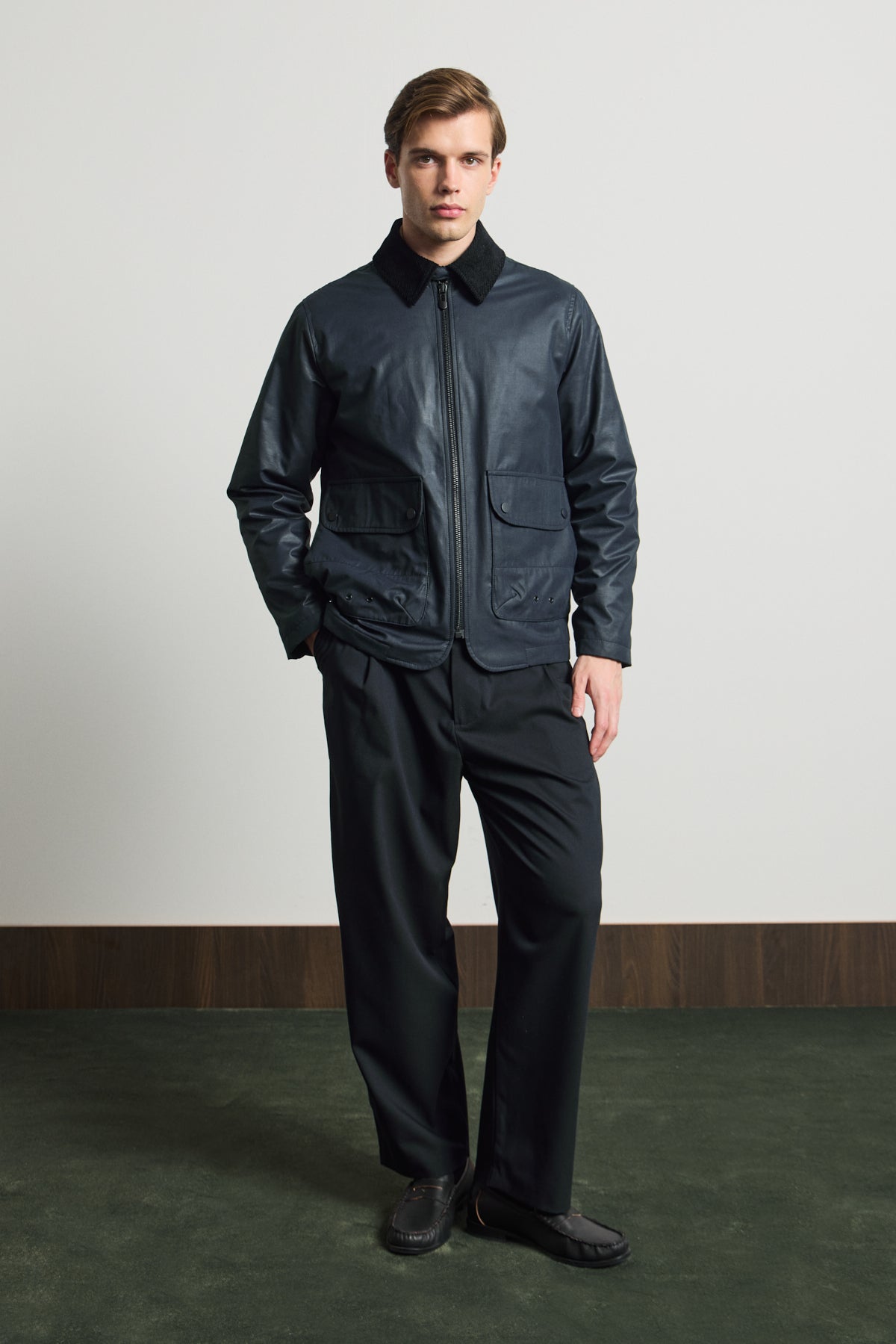 Erkek Kadife Yakalı Mont Ceket Lacivert