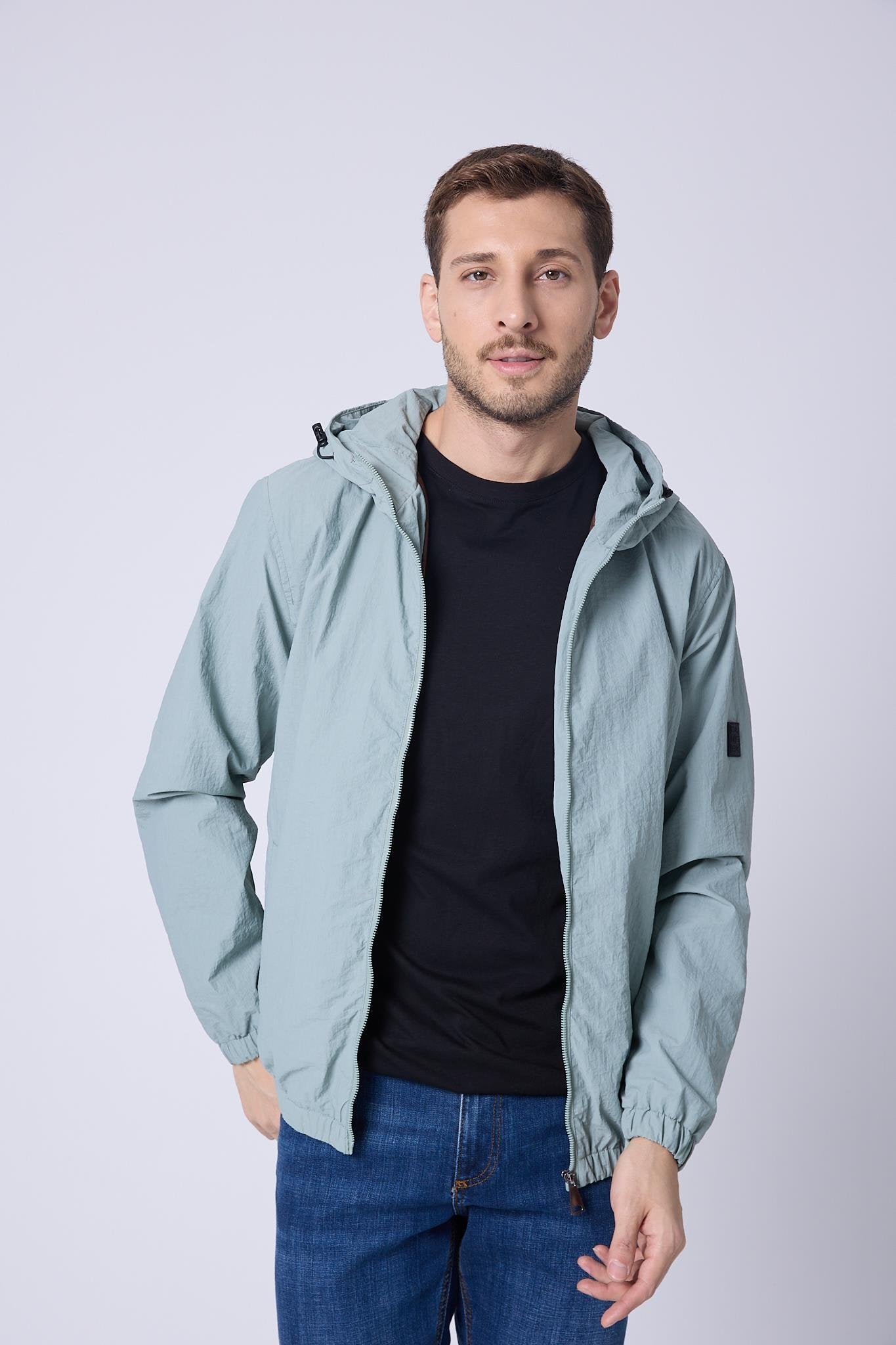 Erkek Kapüşonlu Paraşüt Kumaş Ceket Su yeşili 4005DNGR