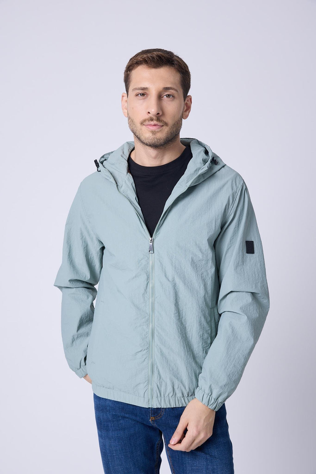 Erkek Kapüşonlu Paraşüt Kumaş Ceket Su yeşili 4005DNGR