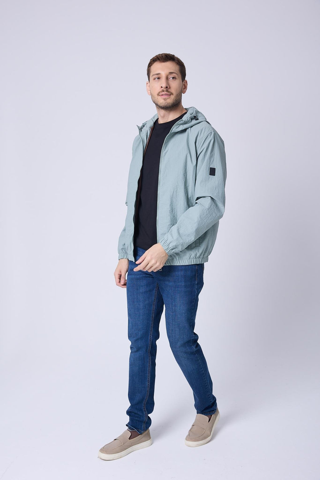 Erkek Kapüşonlu Paraşüt Kumaş Ceket Su yeşili 4005DNGR