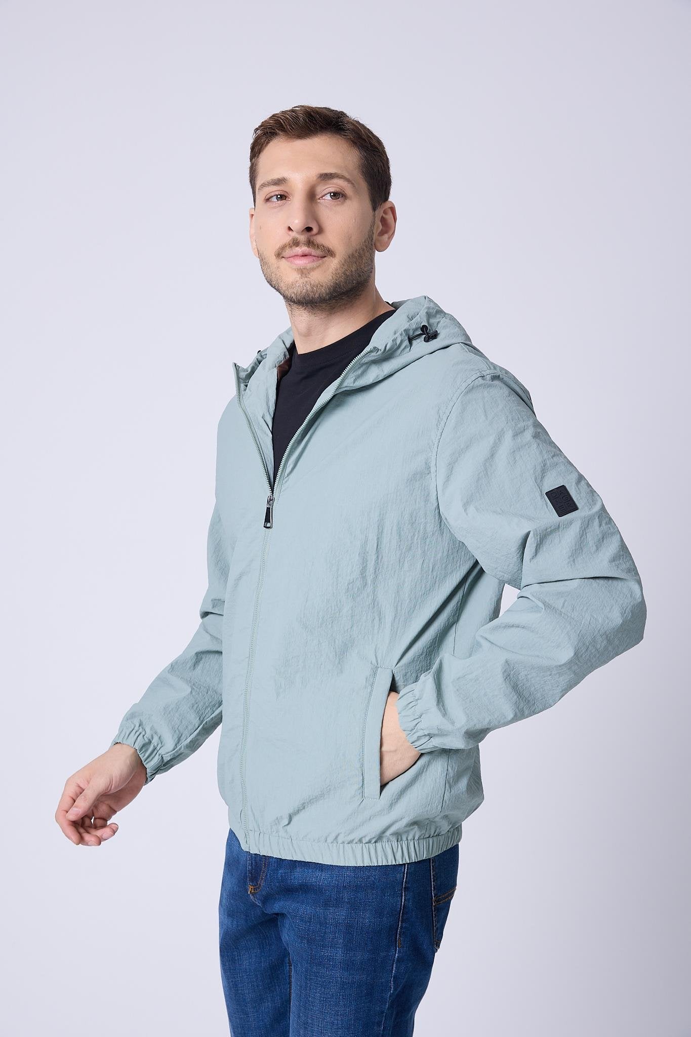 Erkek Kapüşonlu Paraşüt Kumaş Ceket Su yeşili 4005DNGR