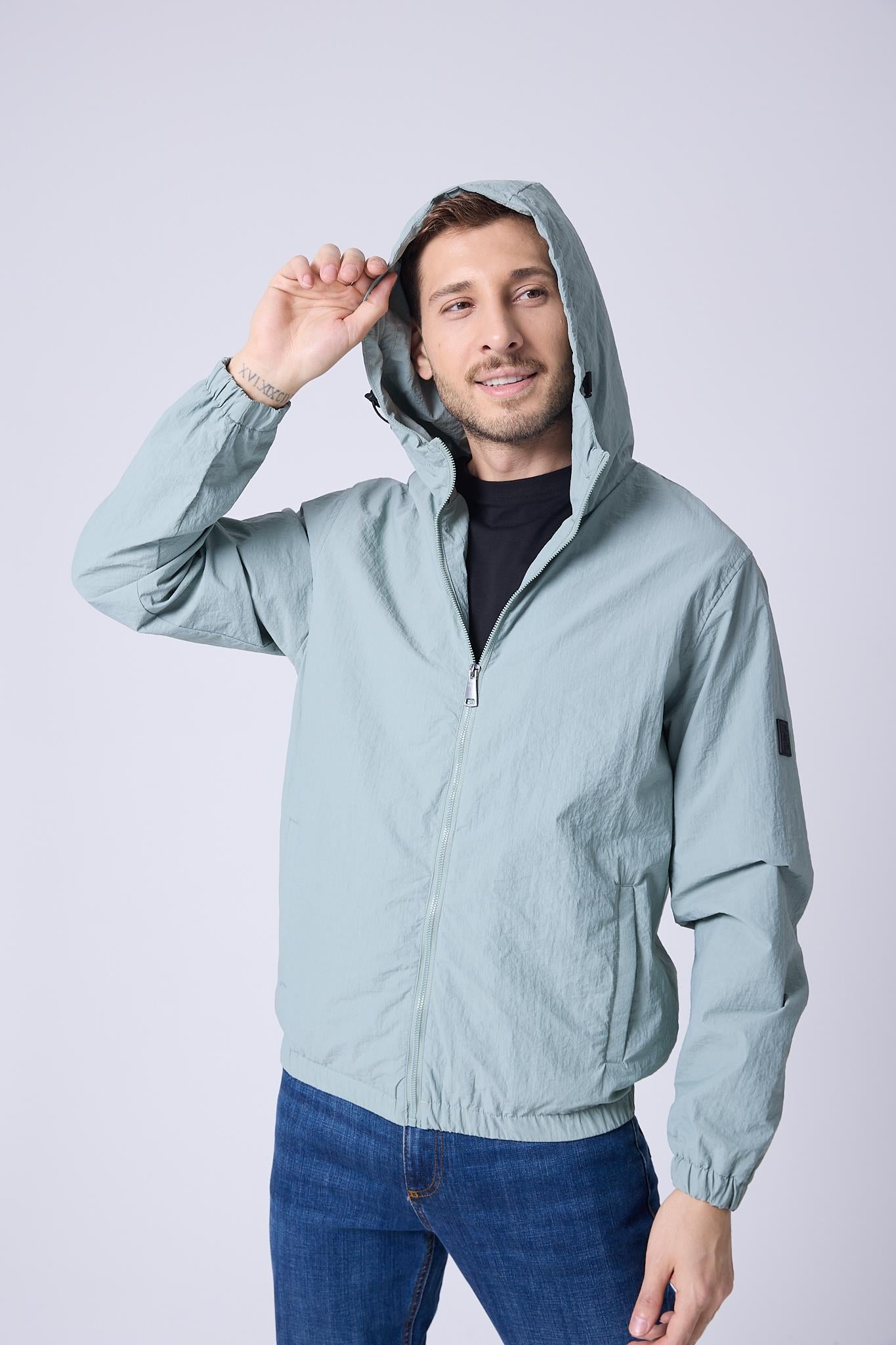 Erkek Kapüşonlu Paraşüt Kumaş Ceket Su yeşili 4005DNGR