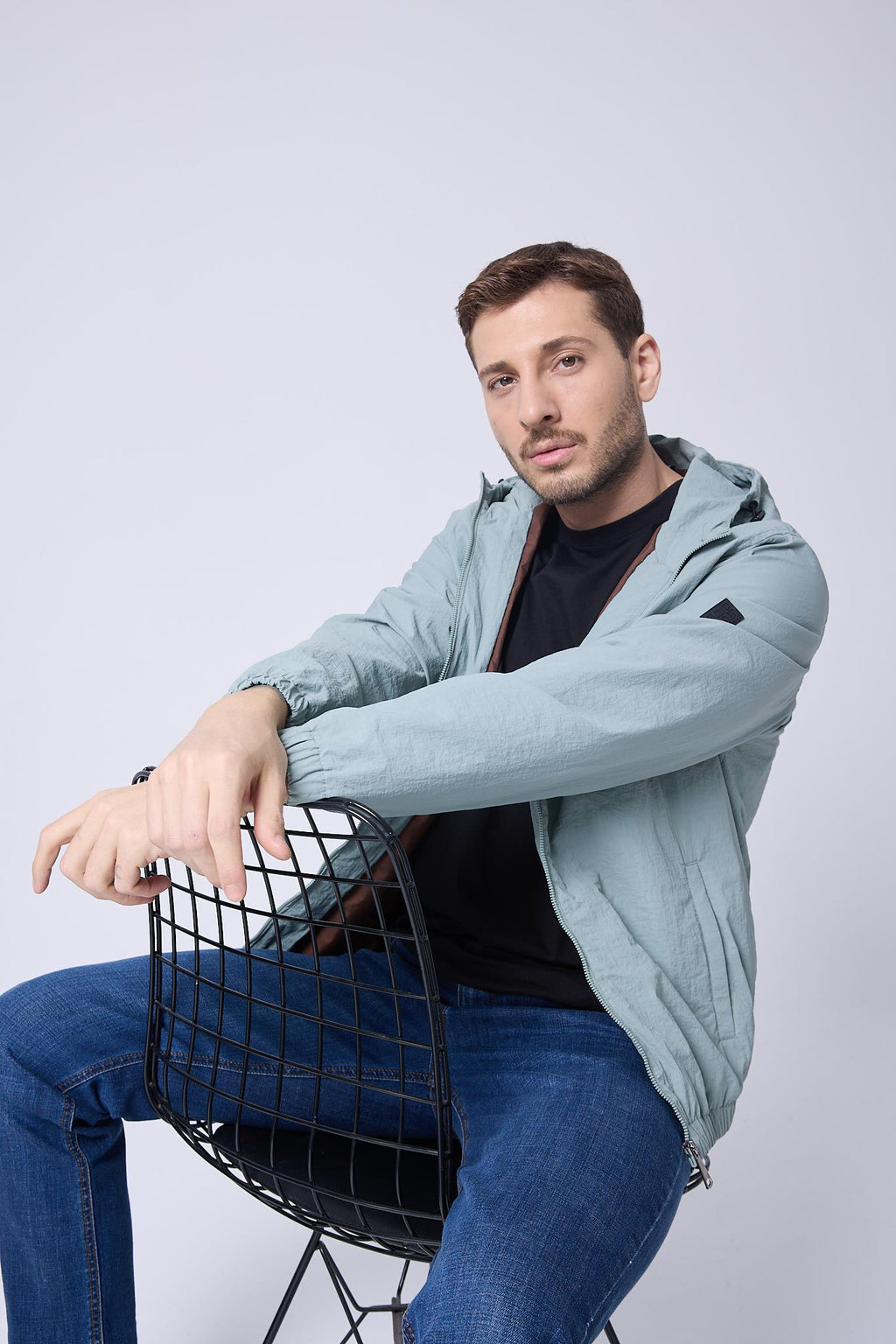 Erkek Kapüşonlu Paraşüt Kumaş Ceket Su yeşili 4005DNGR