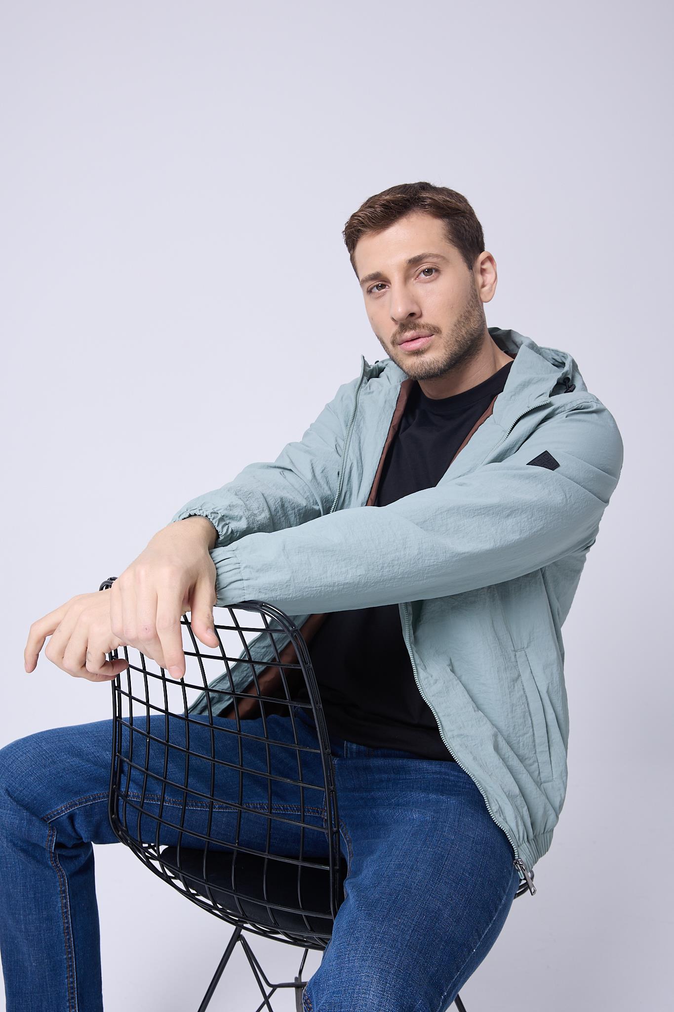 Erkek Kapüşonlu Paraşüt Kumaş Ceket Su yeşili 4005DNGR