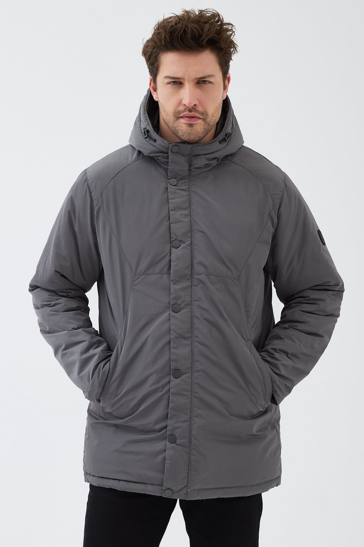 Erkek Kapüşonlu Su Geçirmez Mont Kaban Antrasit 3817DNGR