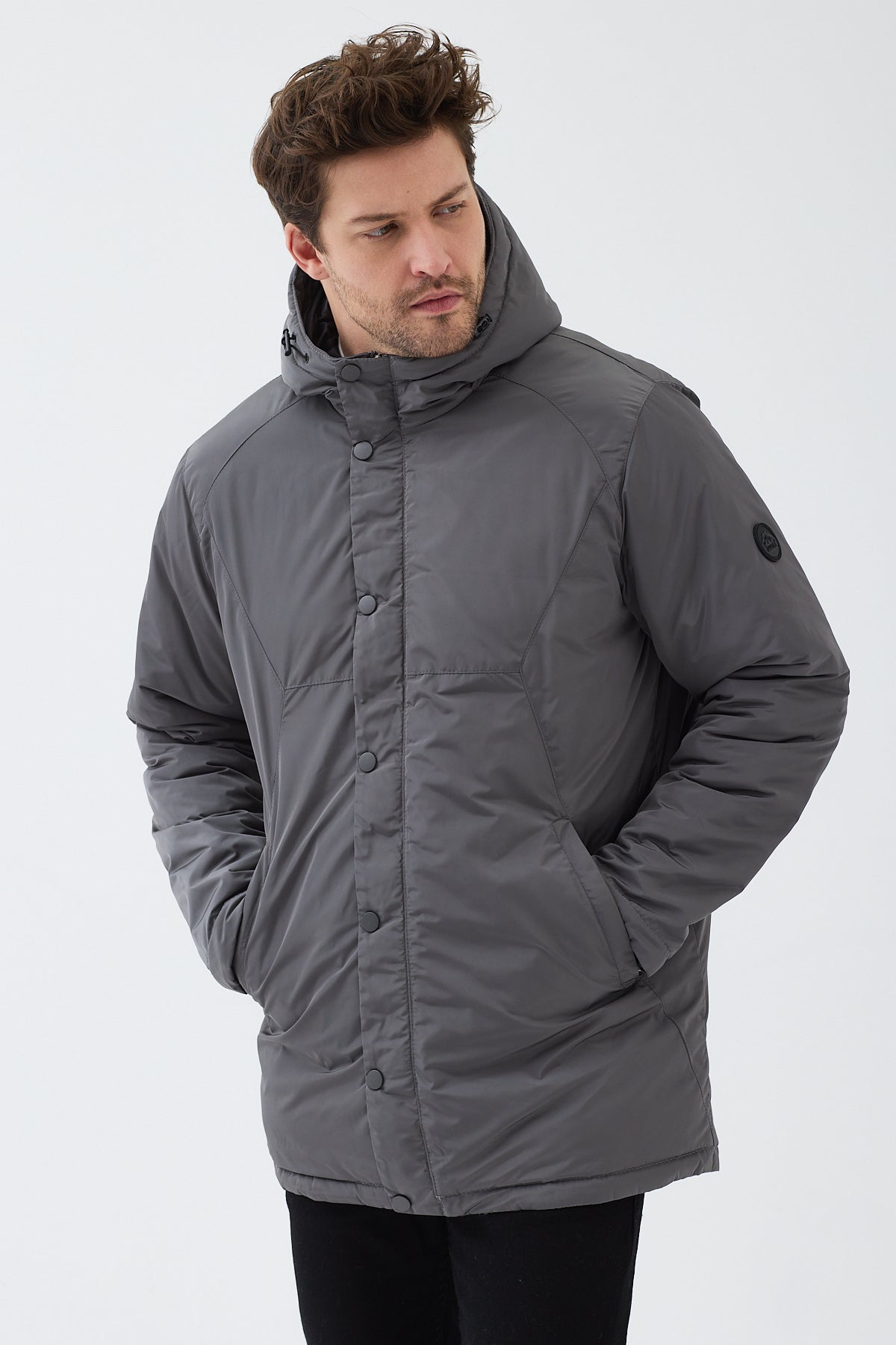 Erkek Kapüşonlu Su Geçirmez Mont Kaban Antrasit 3817DNGR