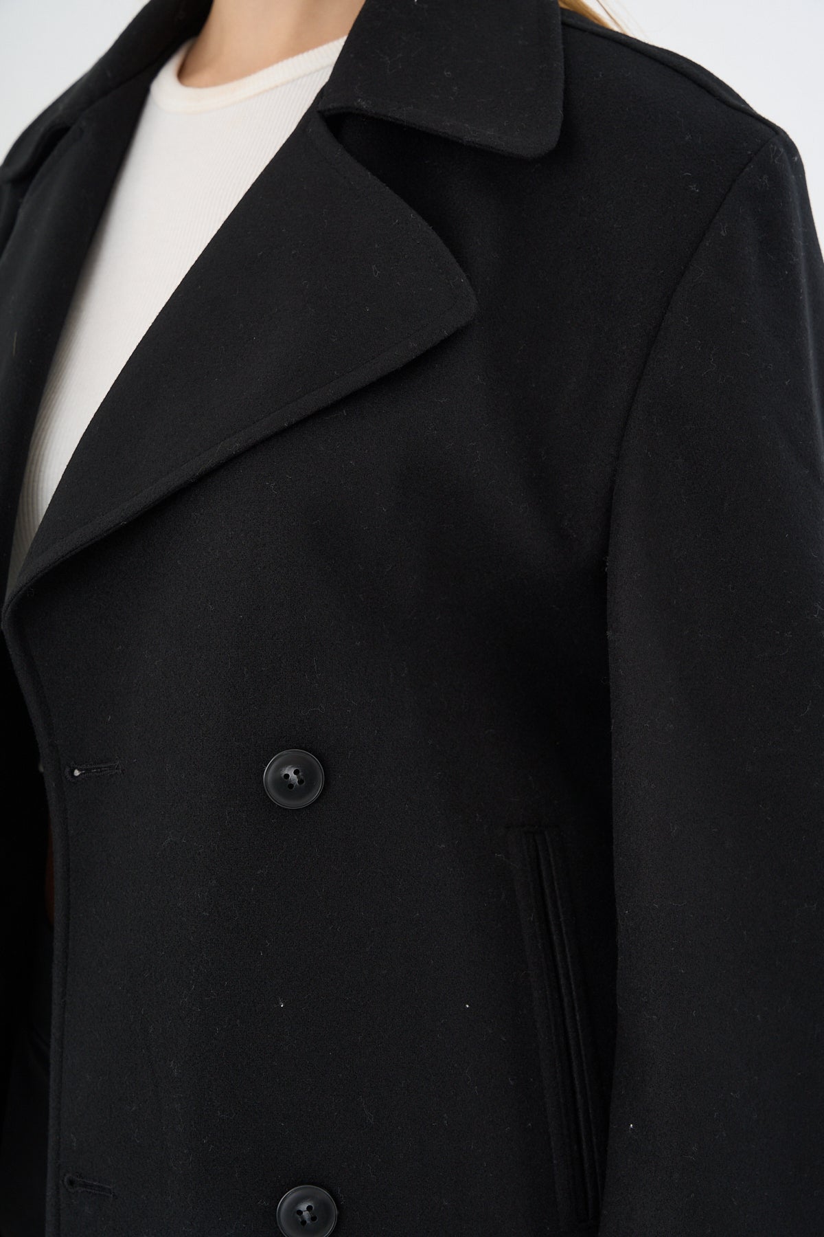 Kadın Oversize  Kruvaze Kaşe Mont Ceket Siyah