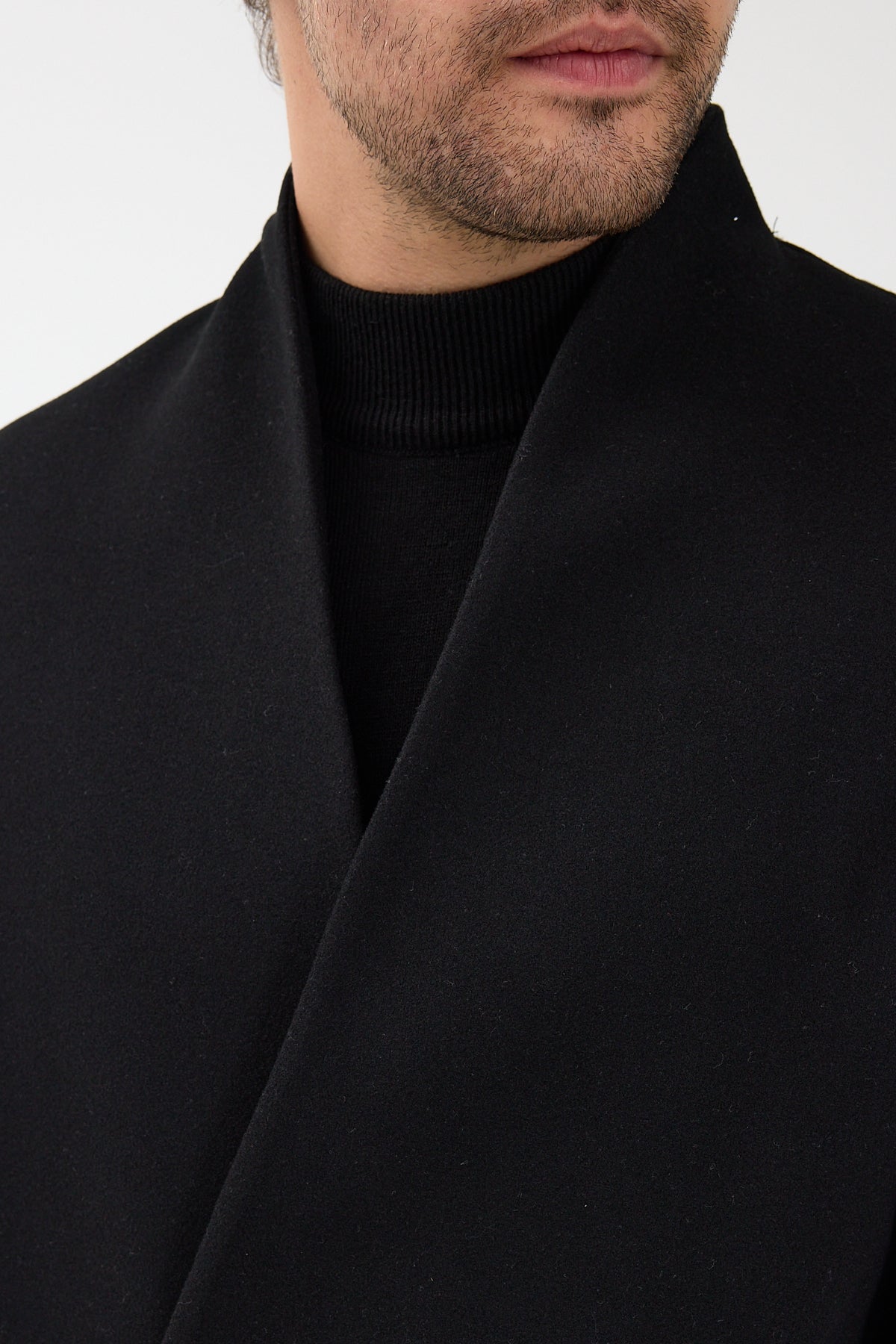 Erkek Kruvaze Kaşe Palto Mont Siyah