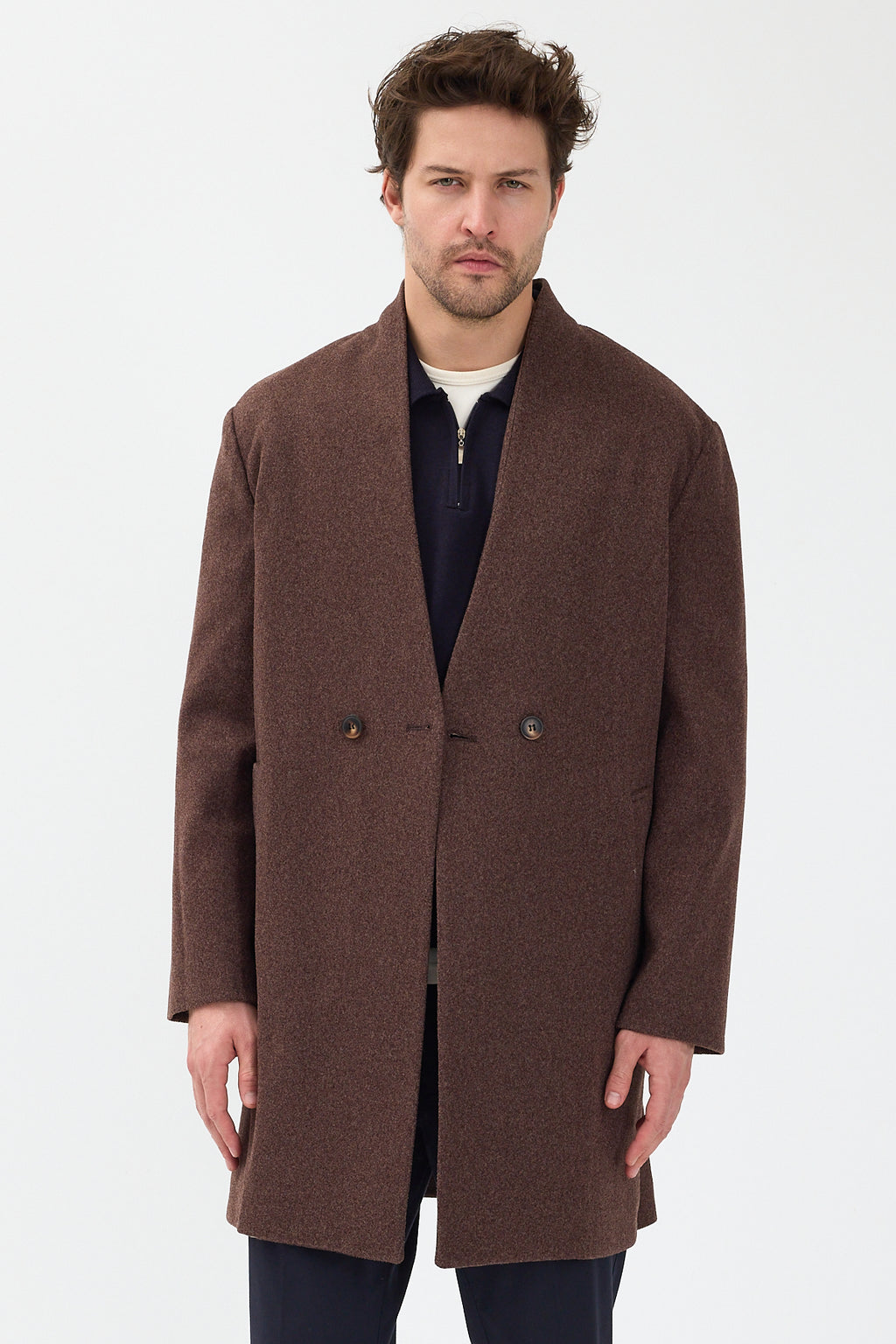 Erkek Kruvaze Kaşe Palto Mont Kahverengi