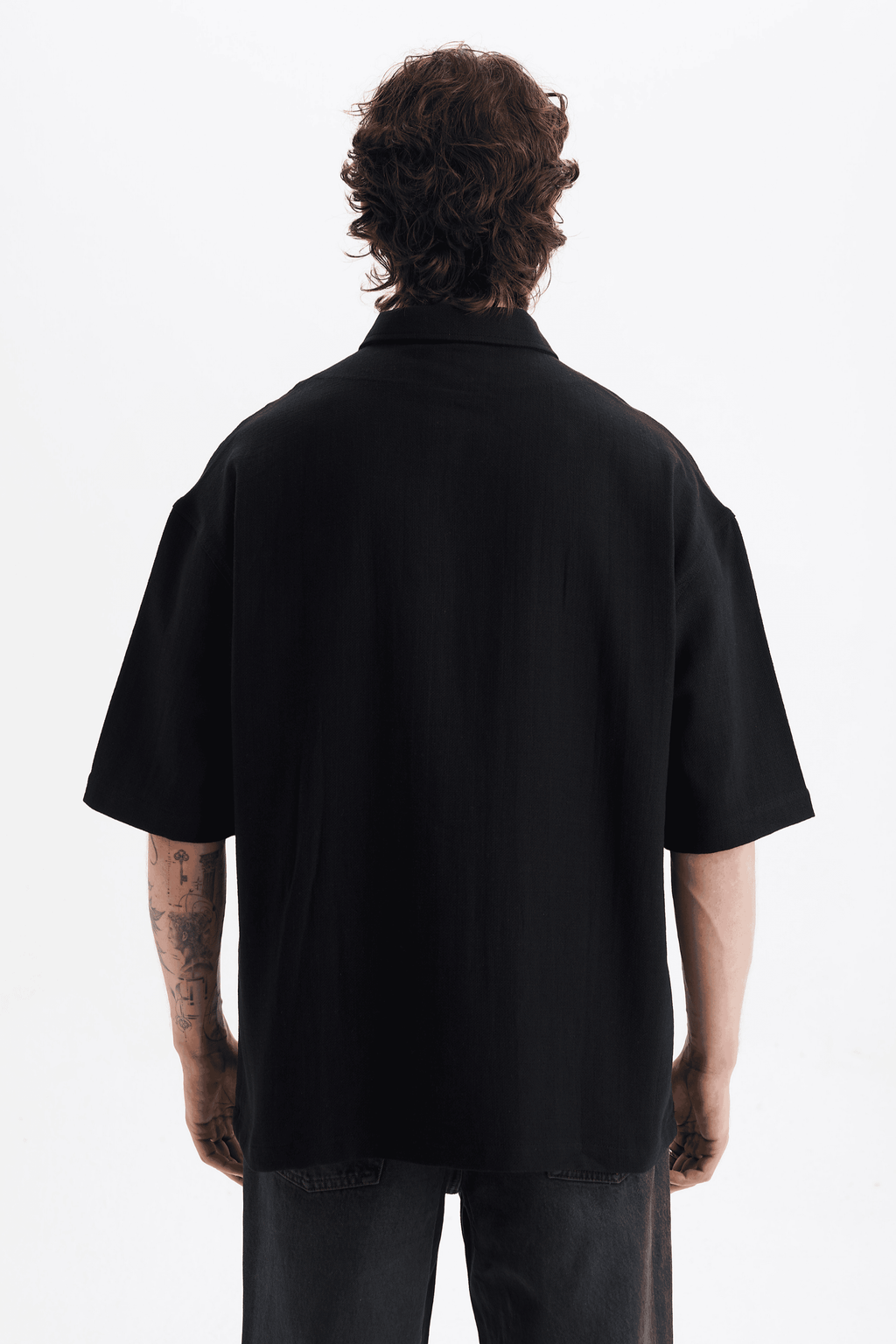 Erkek Lilyum Keten Fermuarlı Cepli Gömlek Siyah