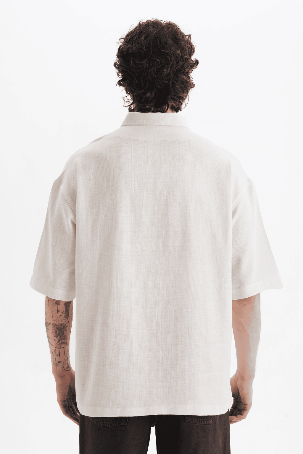 Erkek Lilyum Keten Fermuarlı Cepli Gömlek Ekru