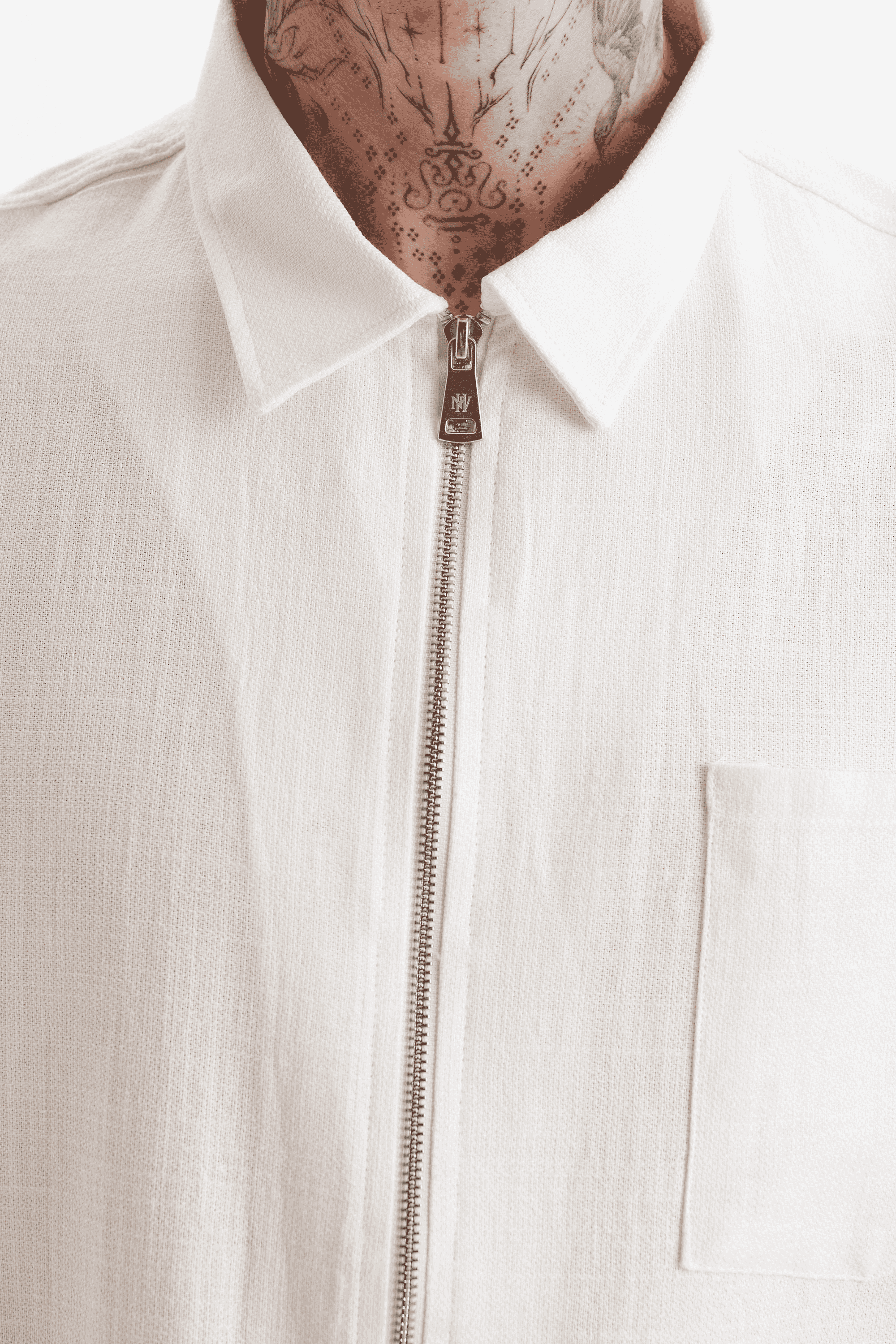 Erkek Lilyum Keten Fermuarlı Cepli Gömlek Ekru