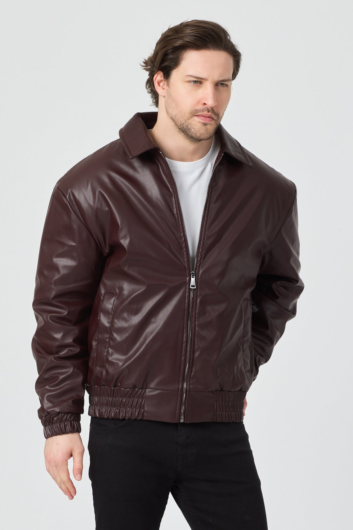 Erkek Limited Edition Deri Mont Ceket Bordo