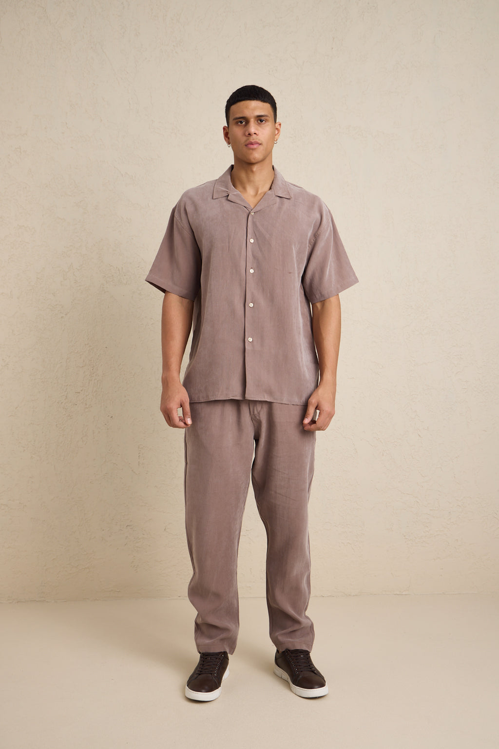 Erkek Modal Kumaş Pantolon Gömlek Takım Vizon