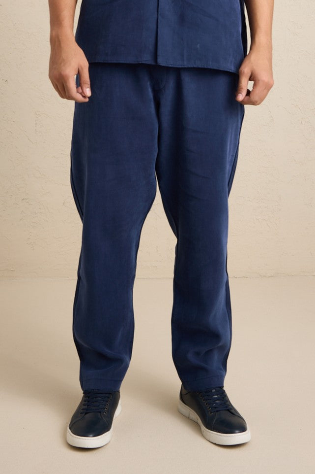 Erkek Modal Kumaş Pantolon Gömlek Takım Mavi