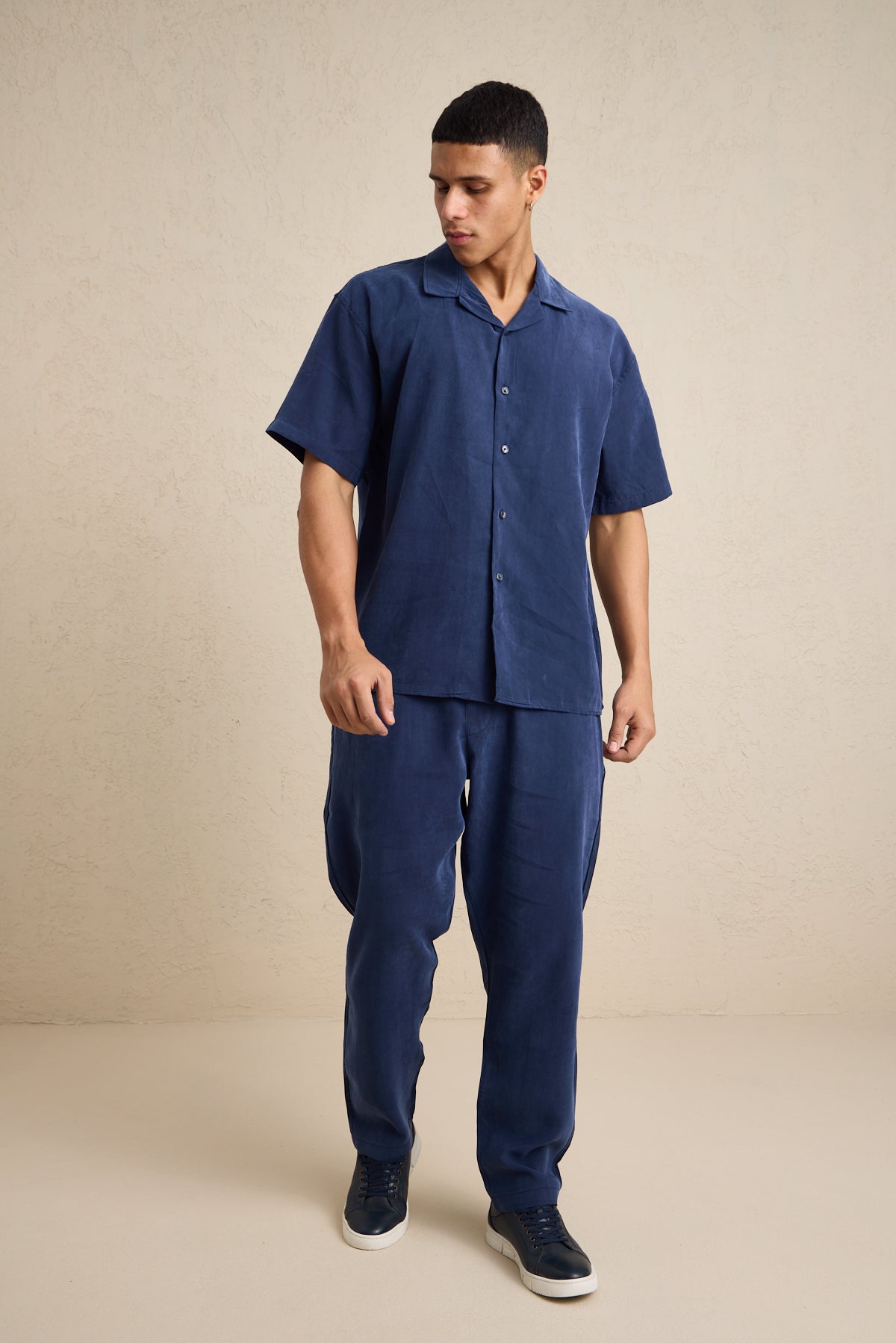 Erkek Modal Kumaş Pantolon Gömlek Takım Mavi