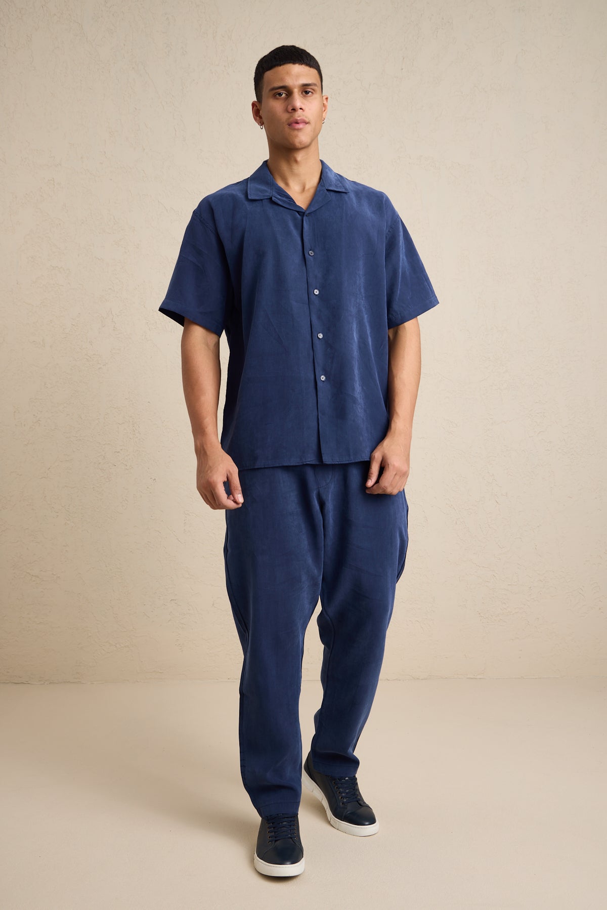 Erkek Modal Kumaş Pantolon Gömlek Takım Mavi