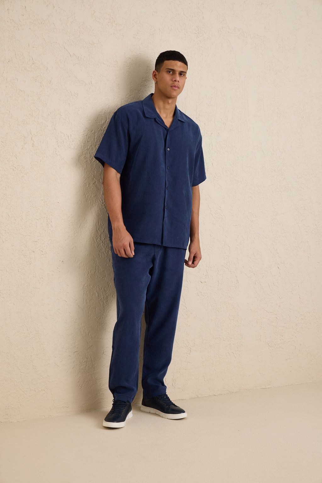 Erkek Modal Kumaş Pantolon Gömlek Takım Mavi