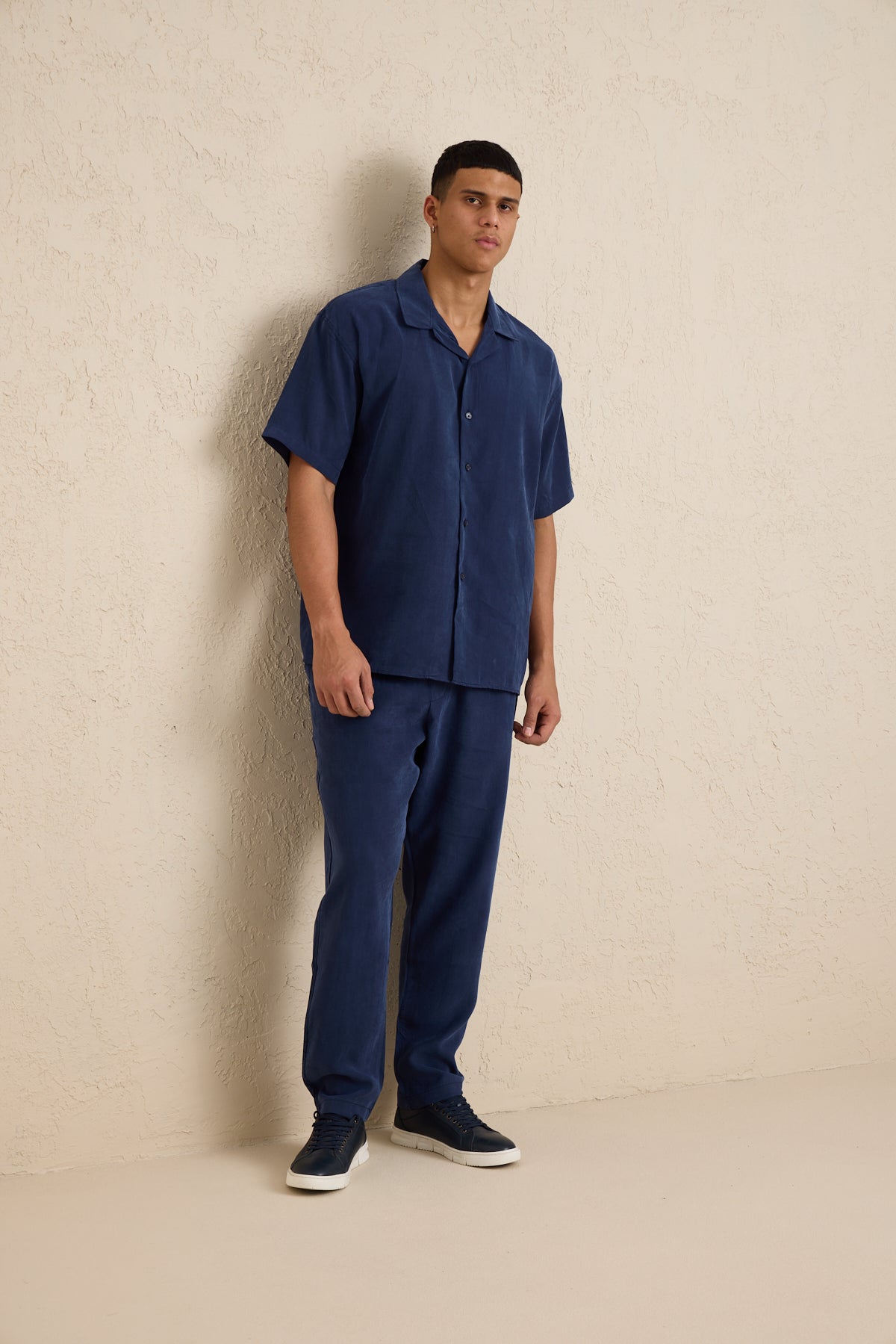 Erkek Modal Kumaş Pantolon Gömlek Takım Mavi