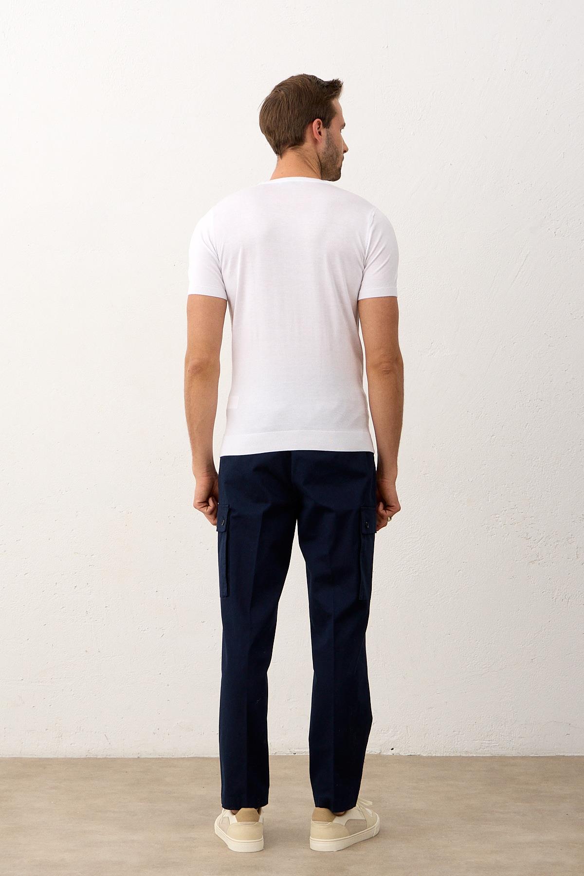 Erkek Modelli Bisiklet Yaka Slim-Fit Yazlık Triko Tişört Beyaz 5016DNGR