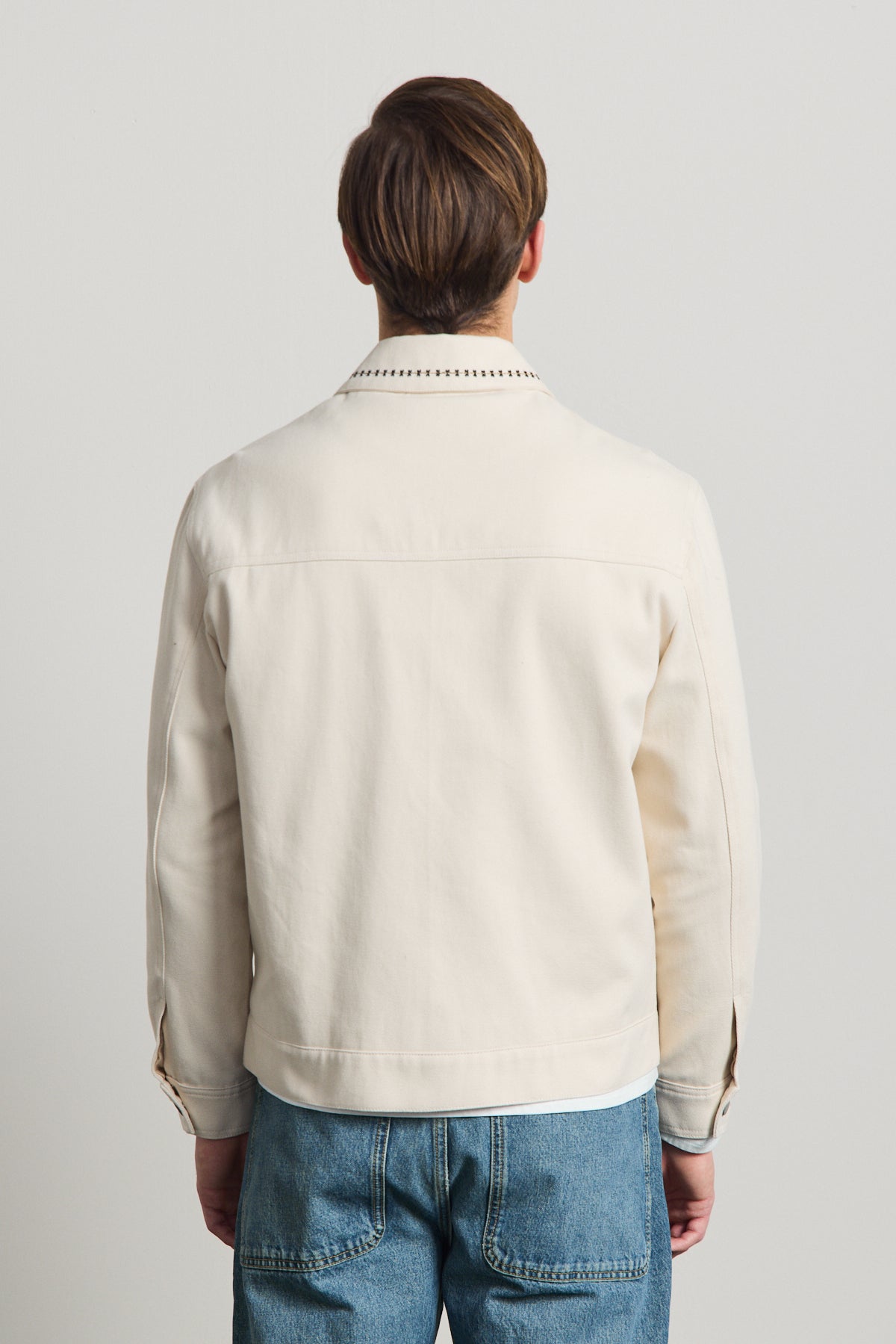 Erkek Nakışlı Denim Ceket Bej