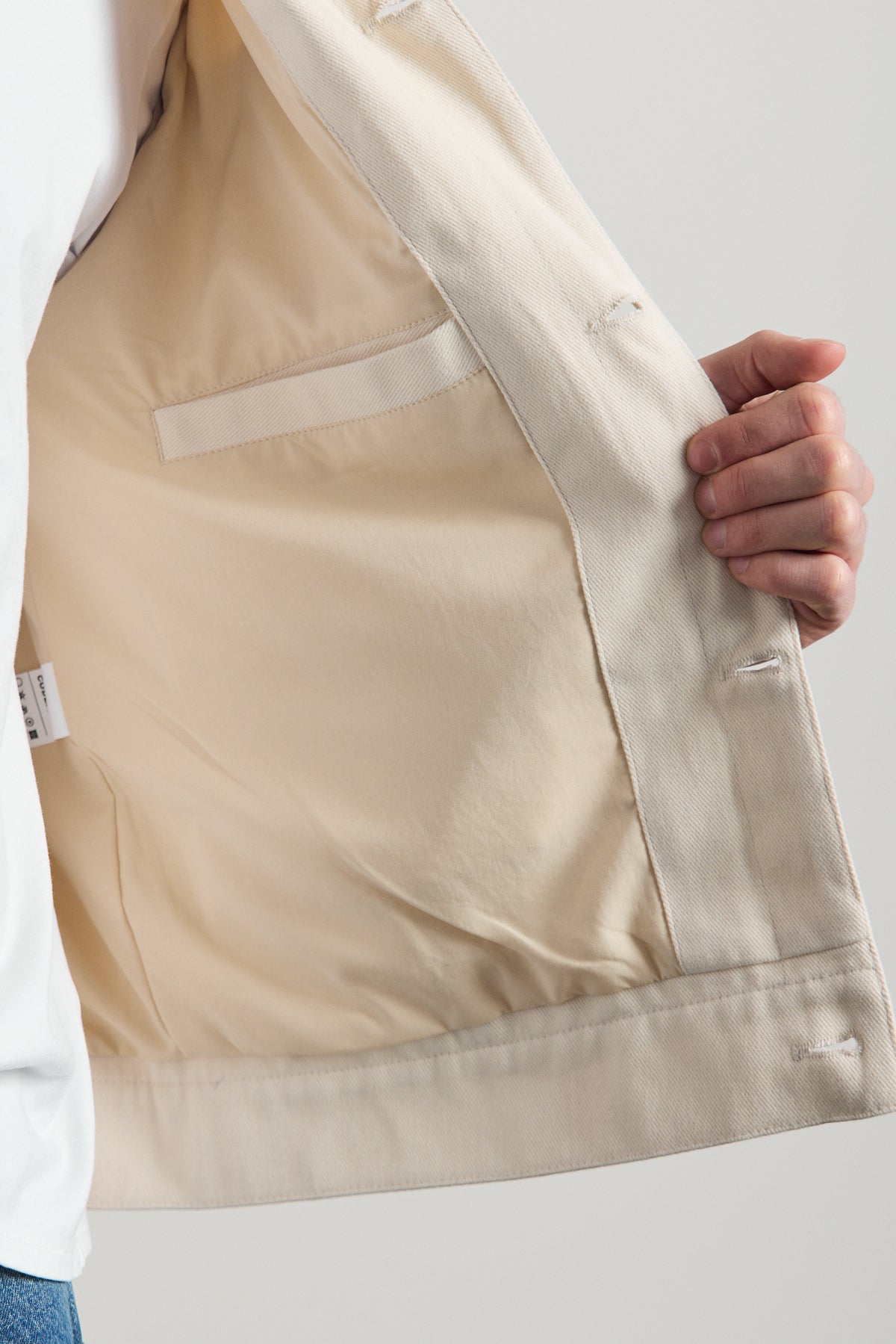 Erkek Nakışlı Denim Ceket Bej