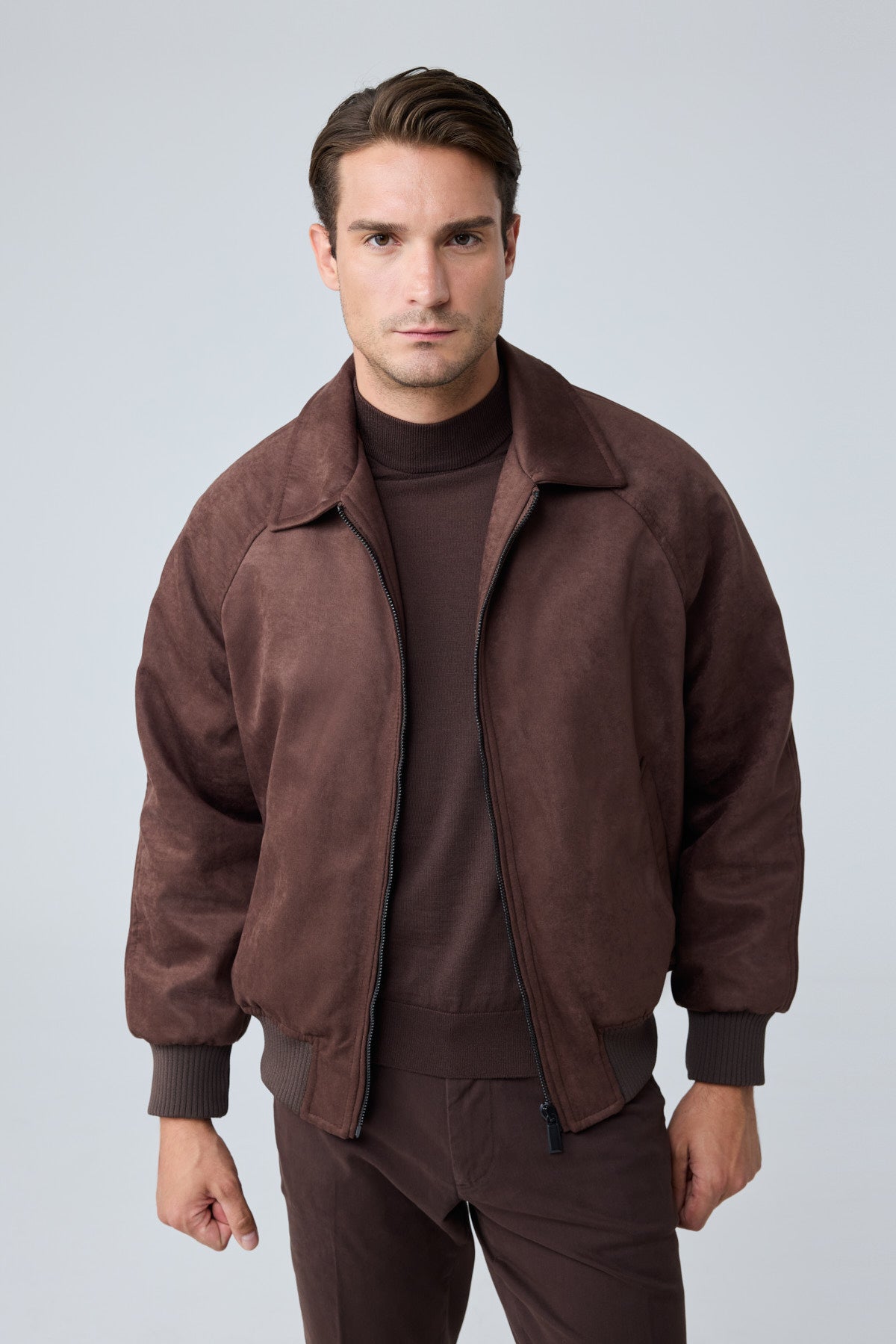 Erkek Oversize Bomber Süet Ceket Açık Kahverengi 4343DNGR