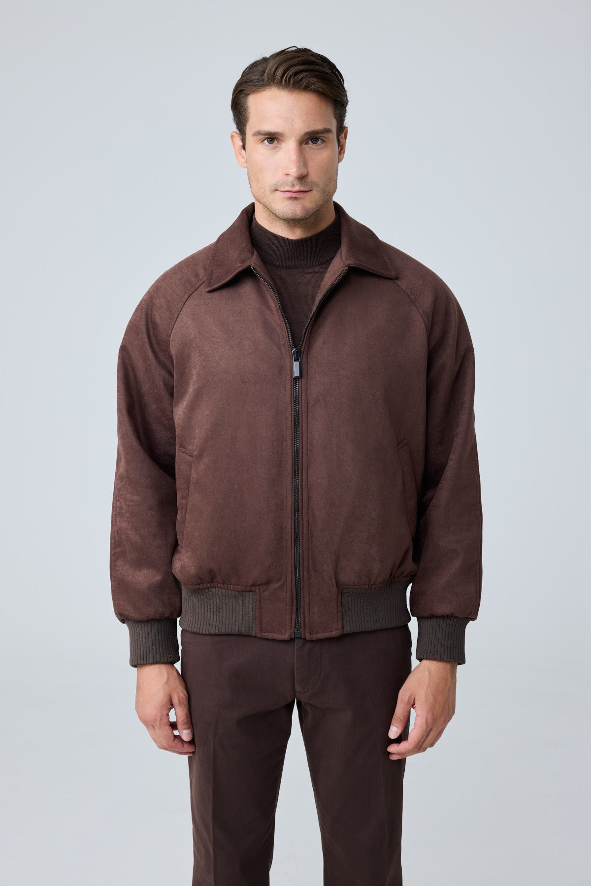 Erkek Oversize Bomber Süet Ceket Açık Kahverengi 4343DNGR