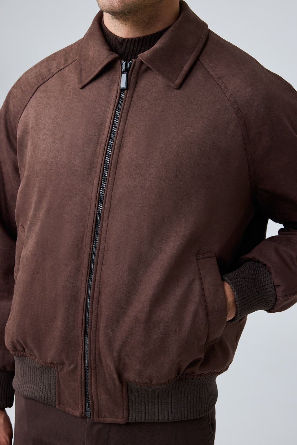 Erkek Oversize Bomber Süet Ceket Açık Kahverengi 4343DNGR