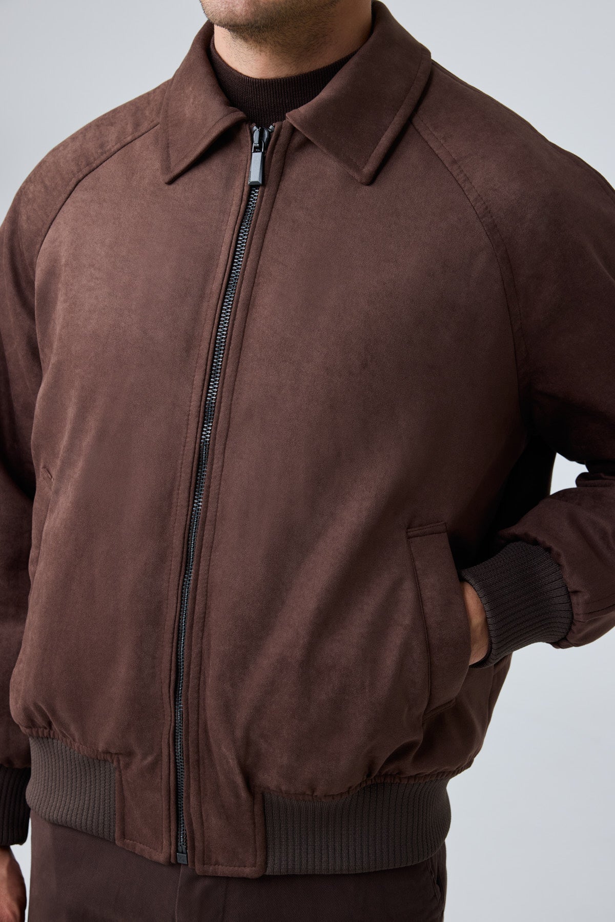 Erkek Oversize Bomber Süet Ceket Açık Kahverengi 4343DNGR
