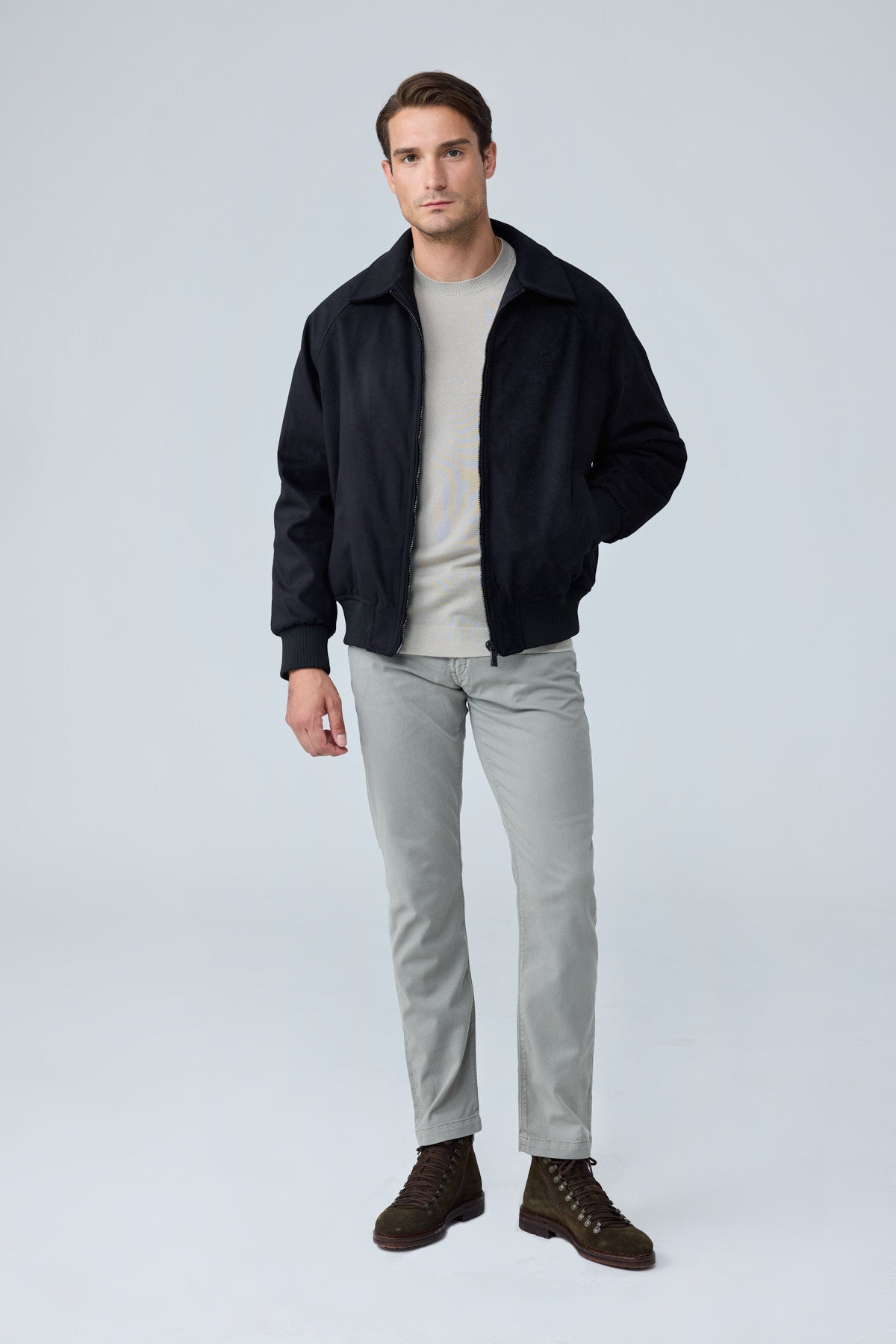 Erkek Oversize Bomber Süet Ceket Siyah 4343DNGR